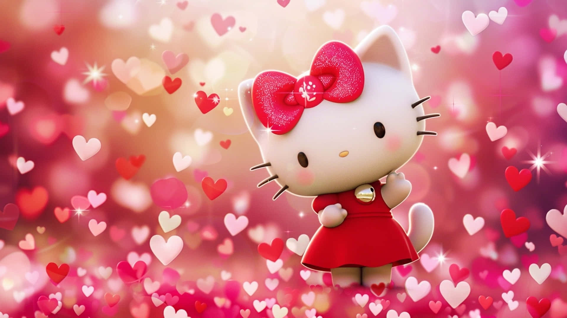 Hello Kitty, red dress, red bow, Full HD Desktop Wallpaper
