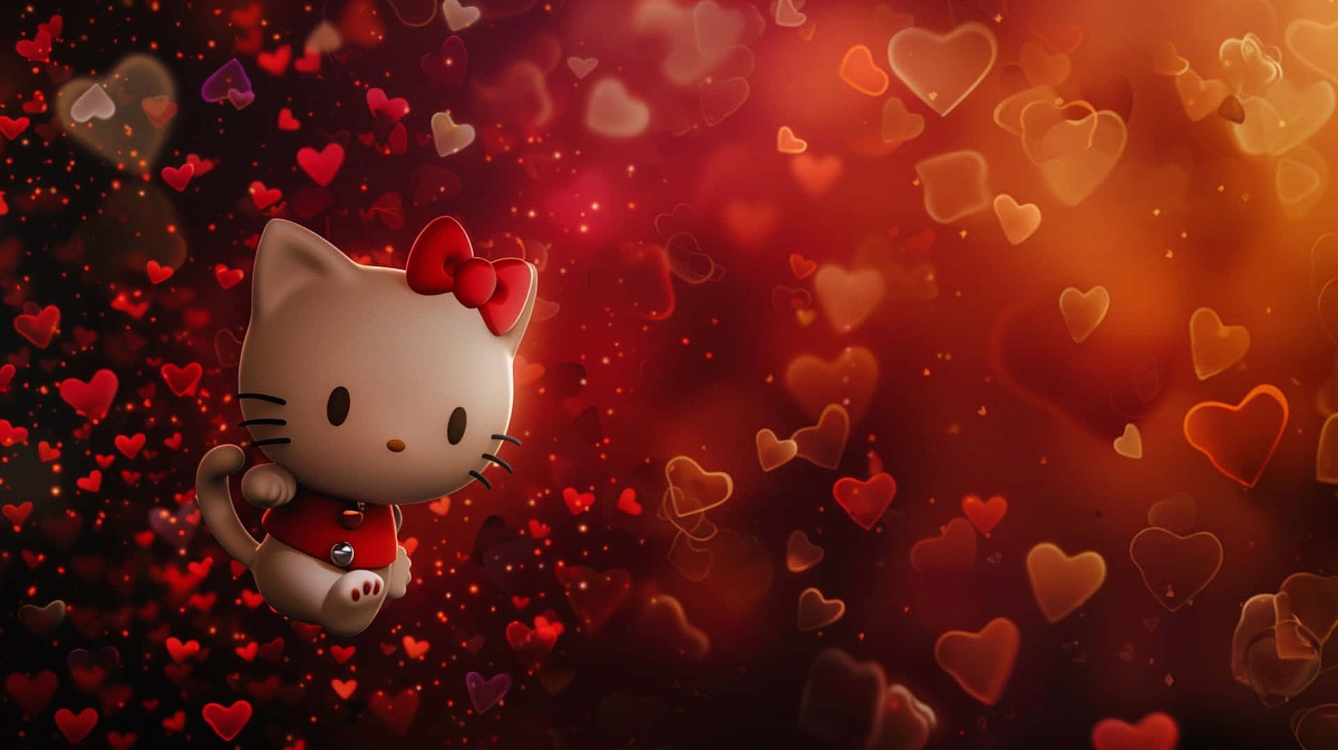 Hello Kitty, Valentine Hearts, glowing red hearts, Full HD Desktop Wallpaper