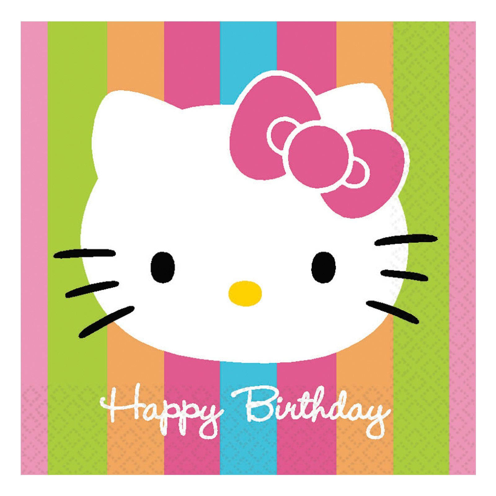 Hello Kitty, pink bow, colorful striped background, HD Desktop Wallpaper