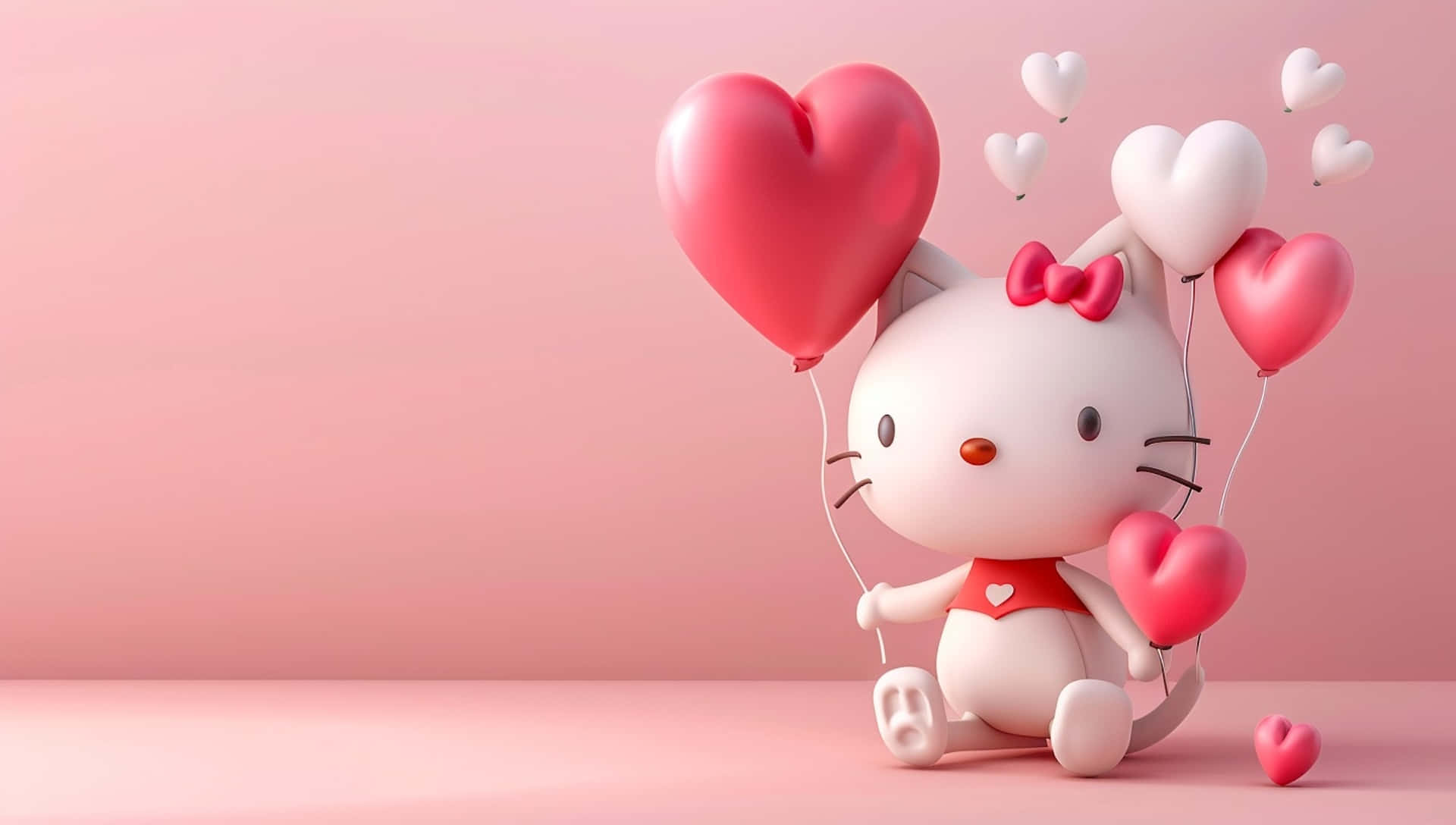 Hello Kitty, valentine balloons, pink heart balloons, Full HD Desktop Wallpaper