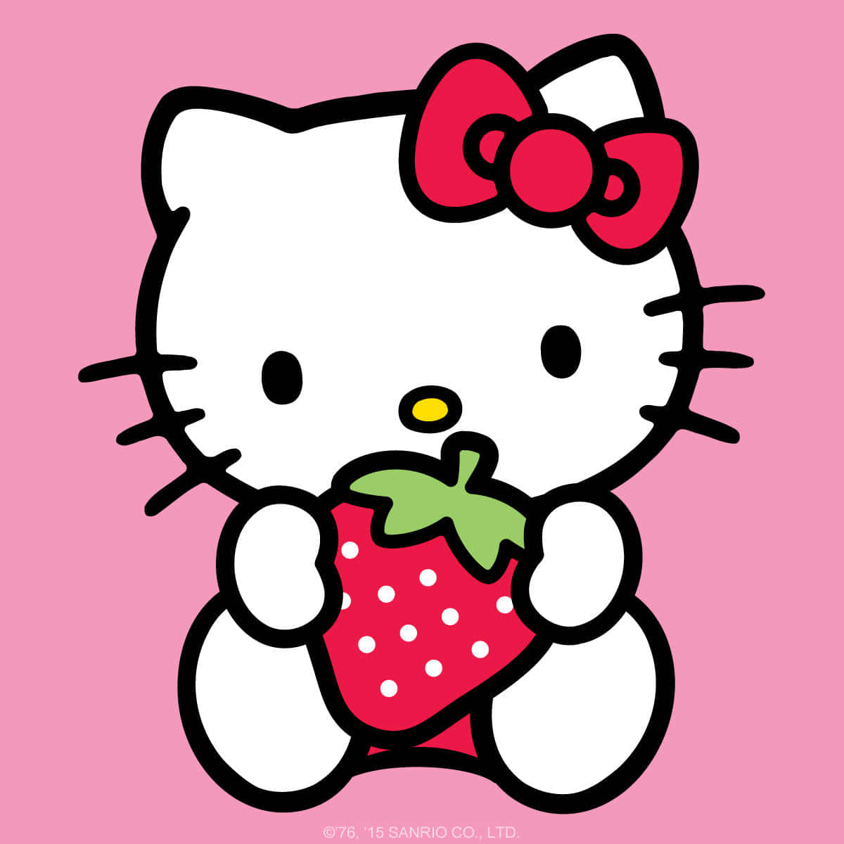 Hello Kitty, strawberry, pink background, SD Desktop Wallpaper