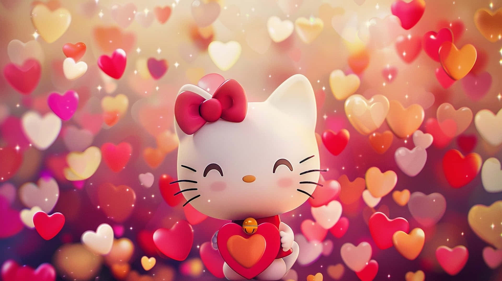 Hello Kitty, Valentine Hearts, 3d-rendered, Full HD Desktop Wallpaper