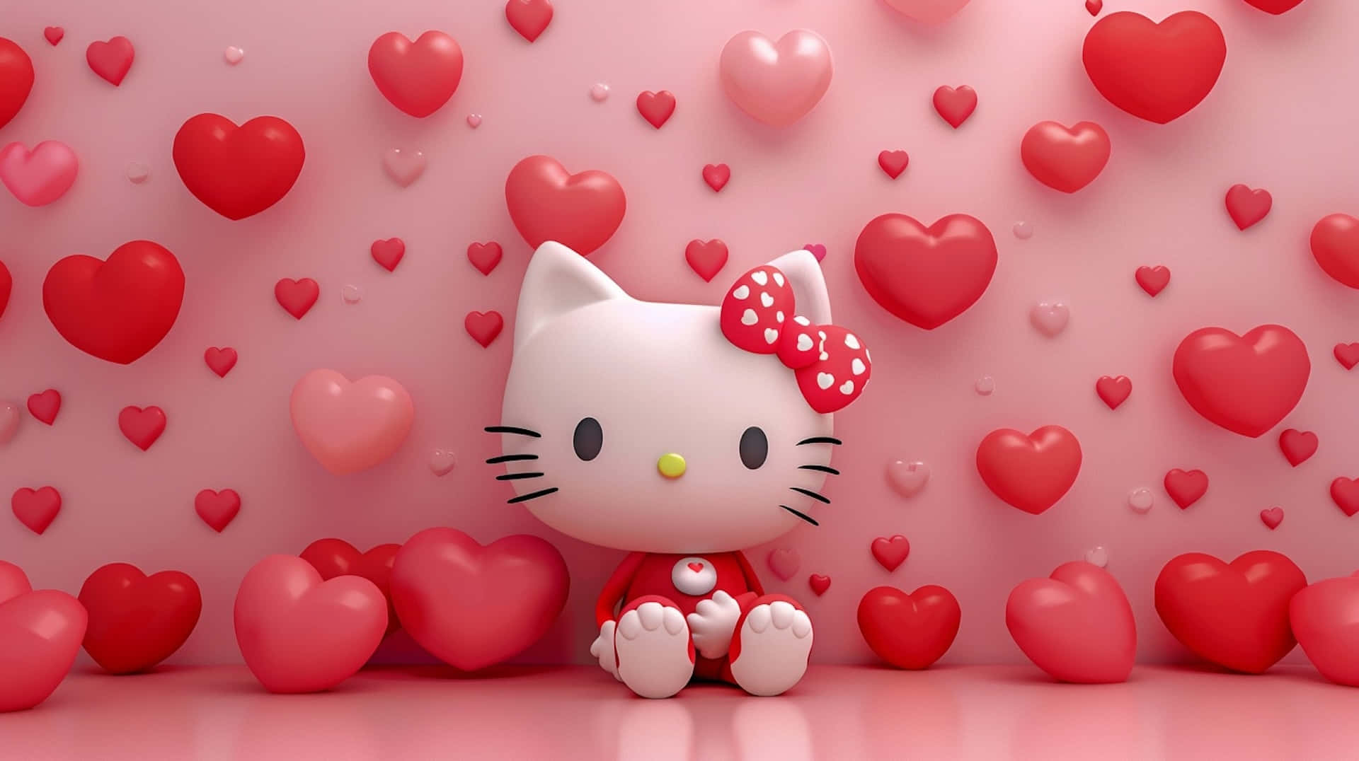 Hello Kitty, Valentines Day, red hearts, Full HD Desktop Wallpaper