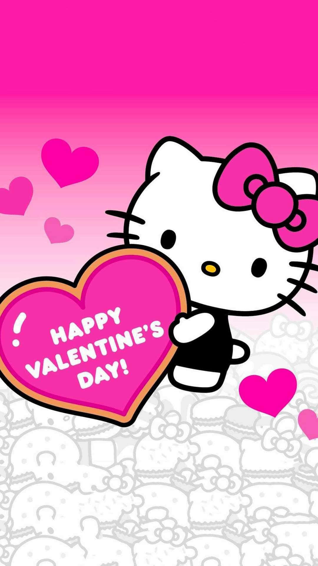 Hello Kitty, Valentines Day, pink heart, Full HD Phone Wallpaper