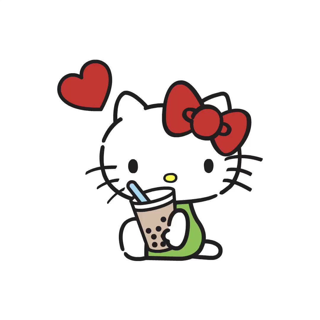 Hello Kitty, bubble tea, red heart, SD Desktop Wallpaper