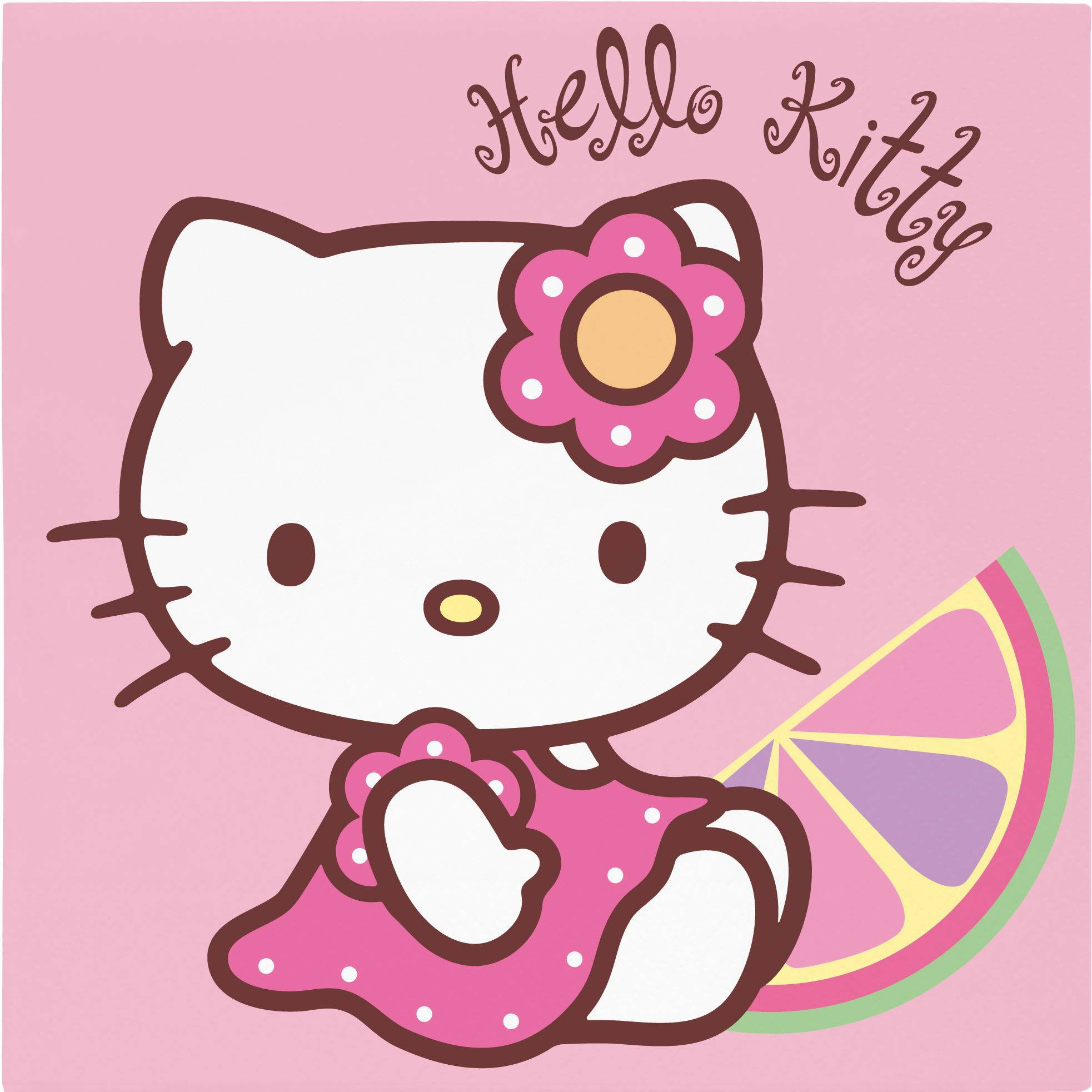 Hello Kitty, pink polka dot dress, colorful citrus slice, Full HD Desktop Wallpaper