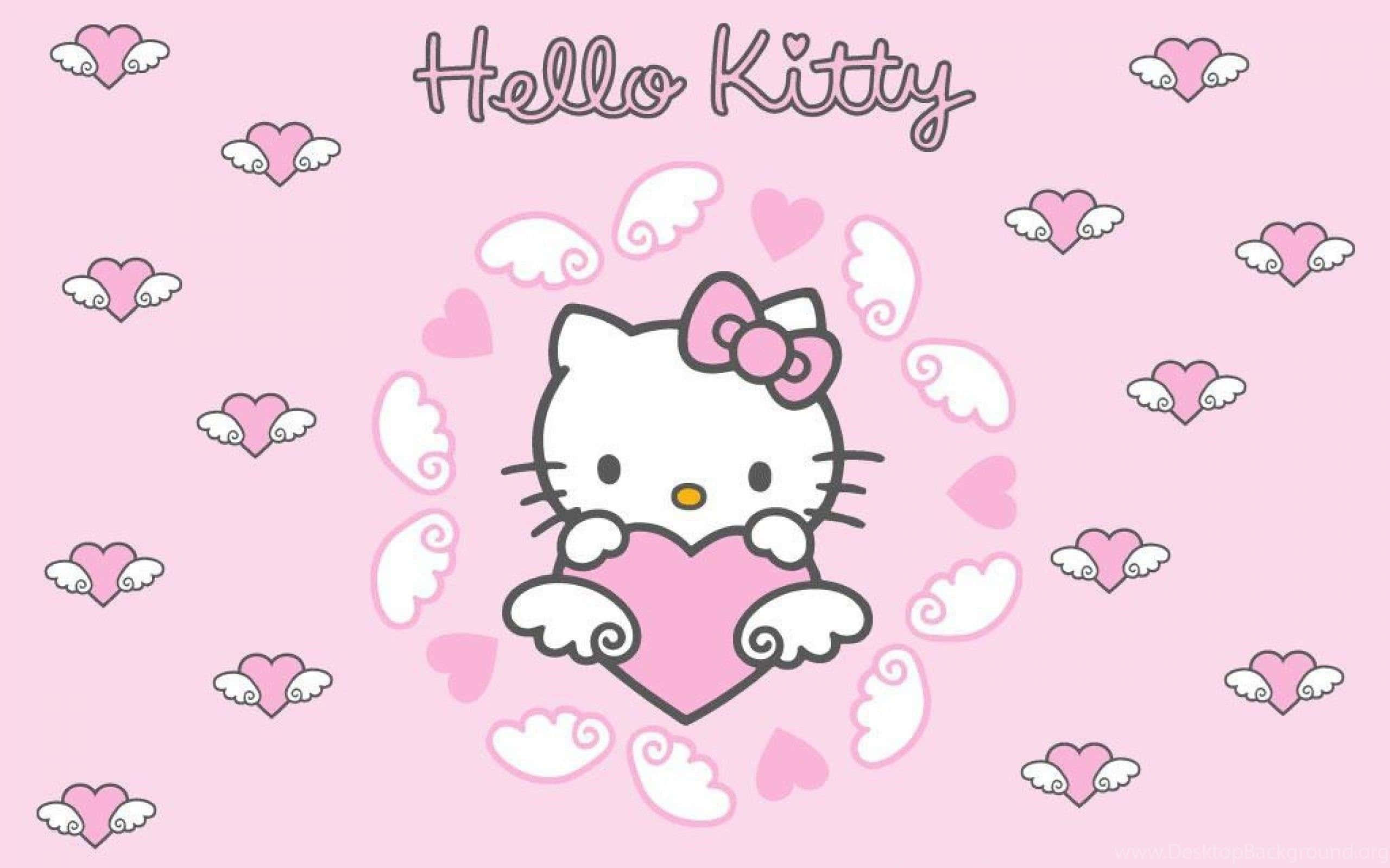 Hello Kitty, angel wings, pink heart, 2K Desktop Wallpaper