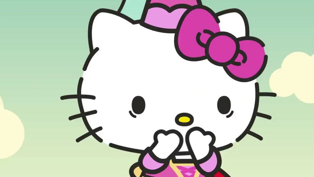 Hello Kitty, pink party hat, bow, SD Desktop Wallpaper