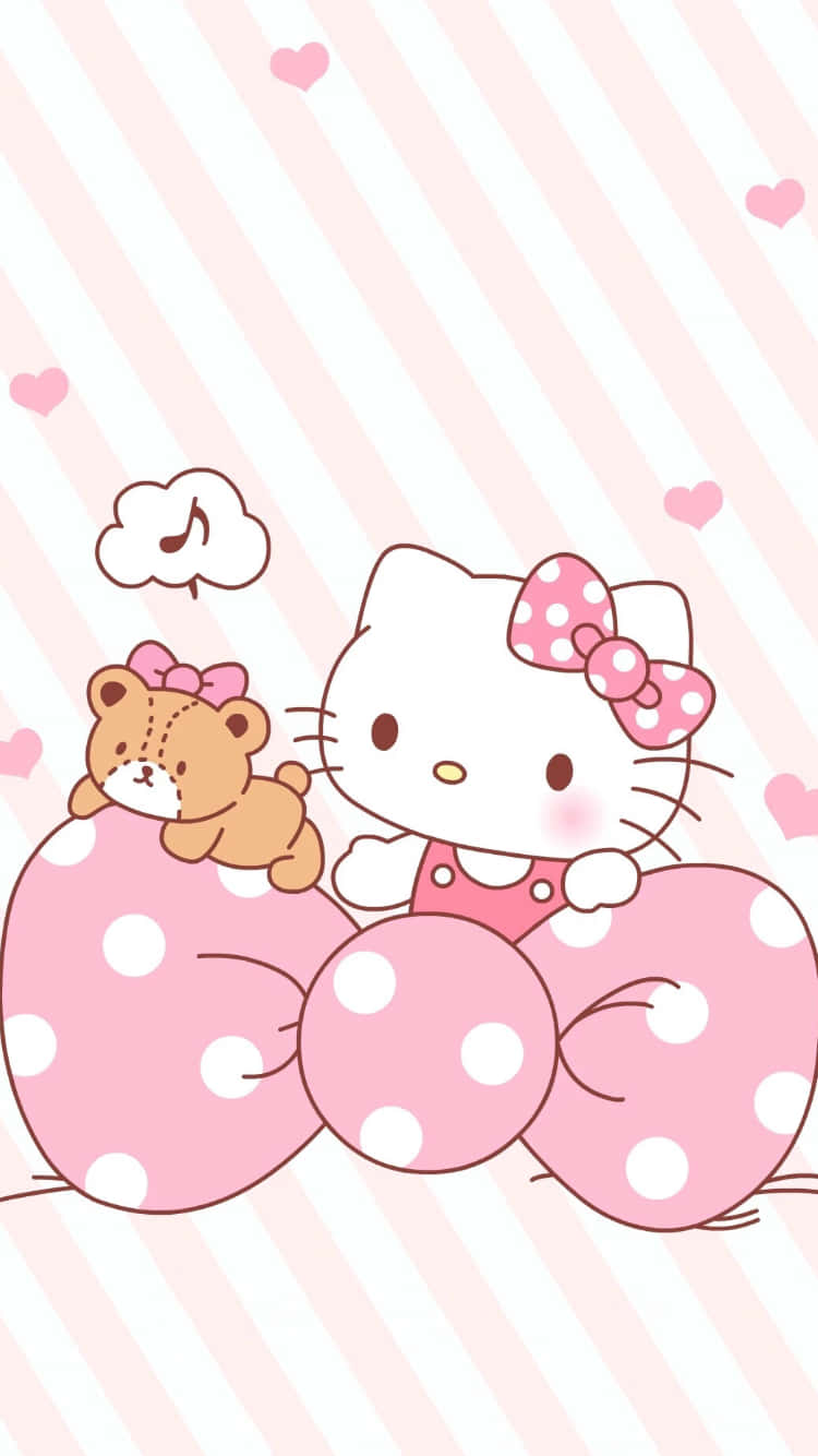 Hello Kitty, teddy bear, giant pink polka dot bow, HD Phone Wallpaper