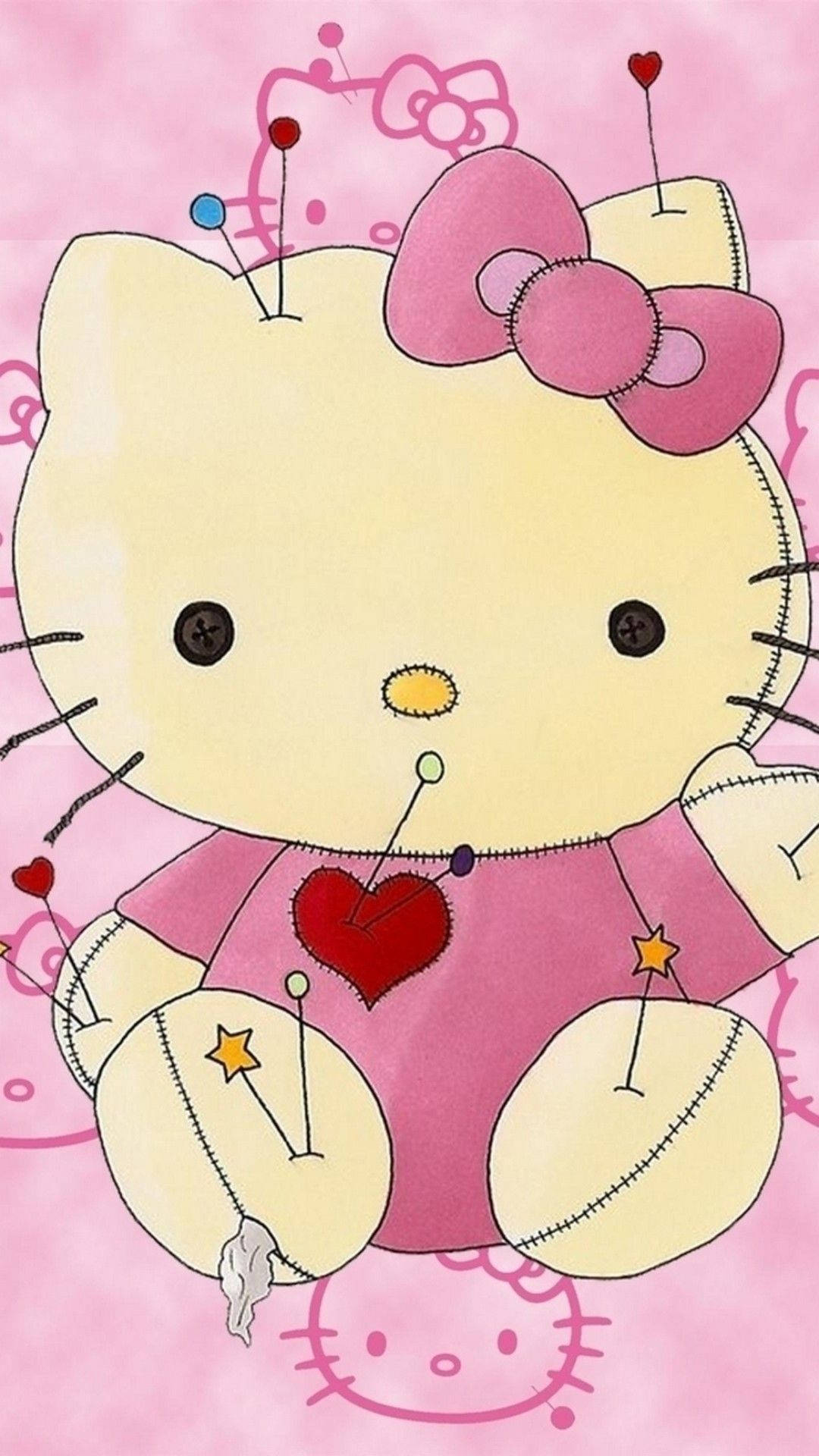 Hello Kitty, stitched plush toy, pins, Full HD Phone Wallpaper