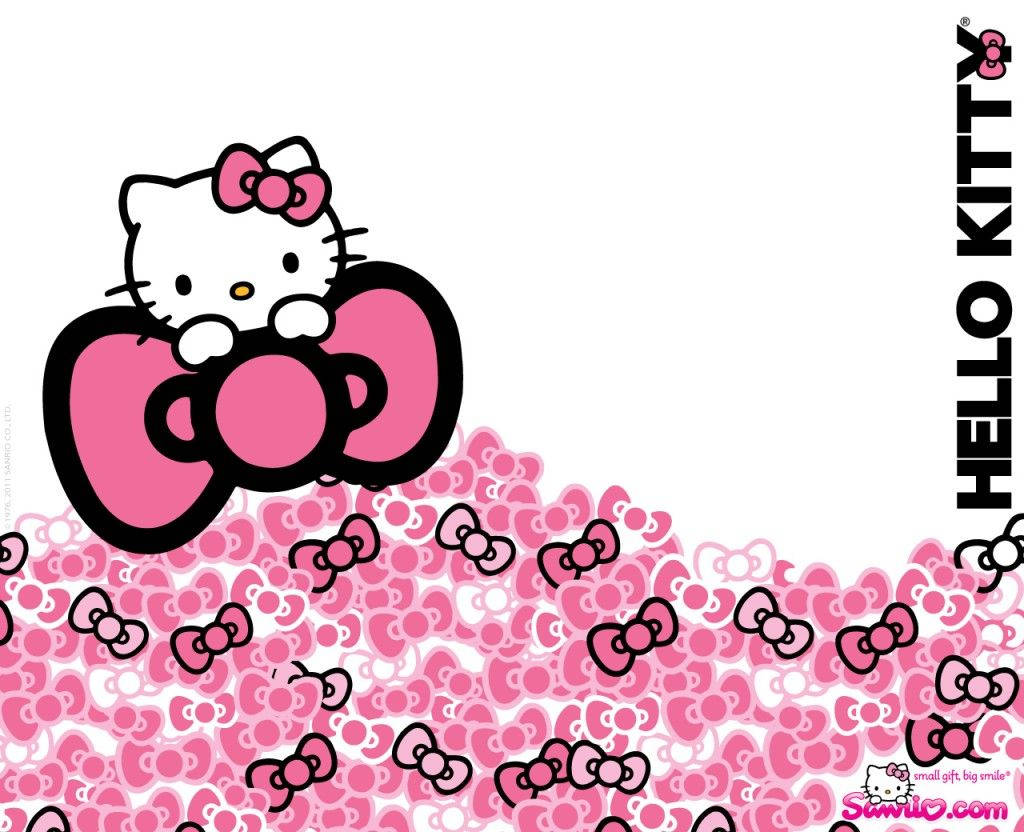 Hello Kitty, giant pink ribbon, pink bow, SD Desktop Wallpaper