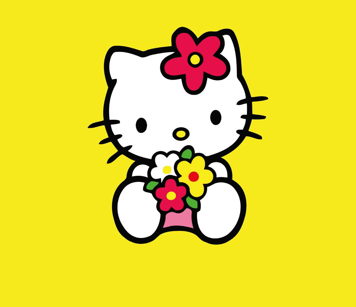 Hello Kitty, yellow, flowers, SD Desktop Wallpaper