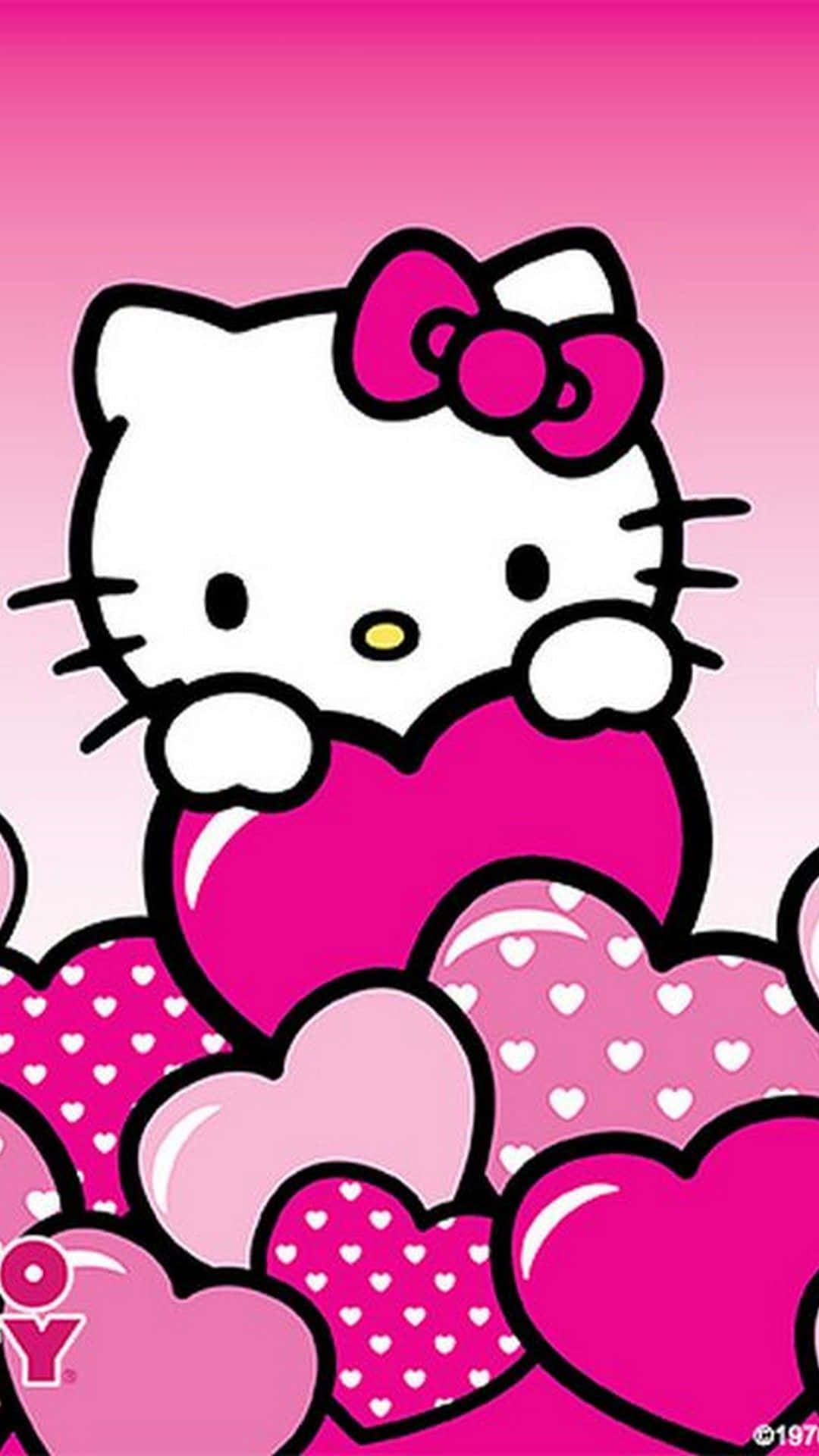 Hello Kitty, pink hearts, gradient pink background, Full HD Phone Wallpaper