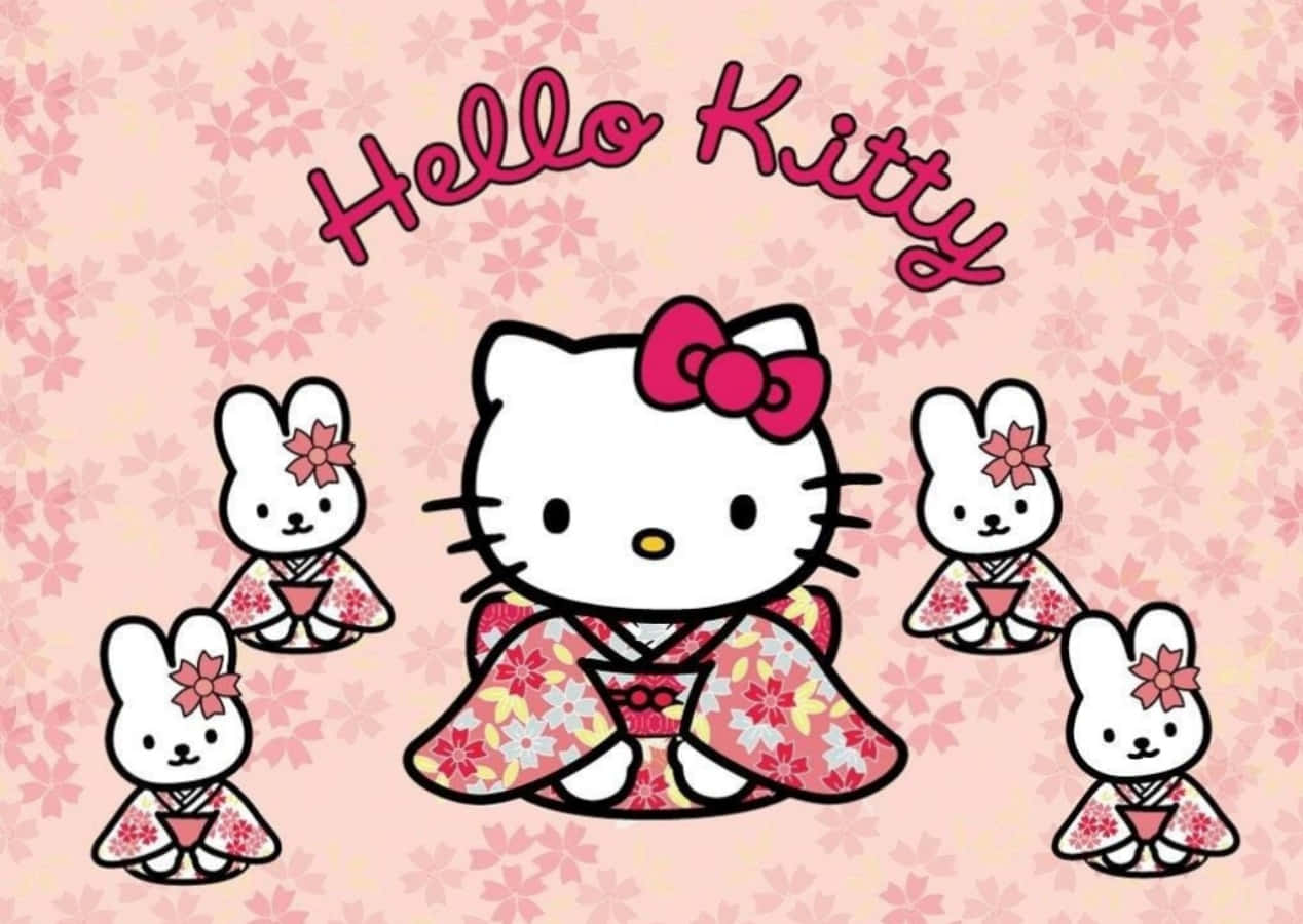 Hello Kitty, floral kimono, bunny characters, SD Desktop Wallpaper