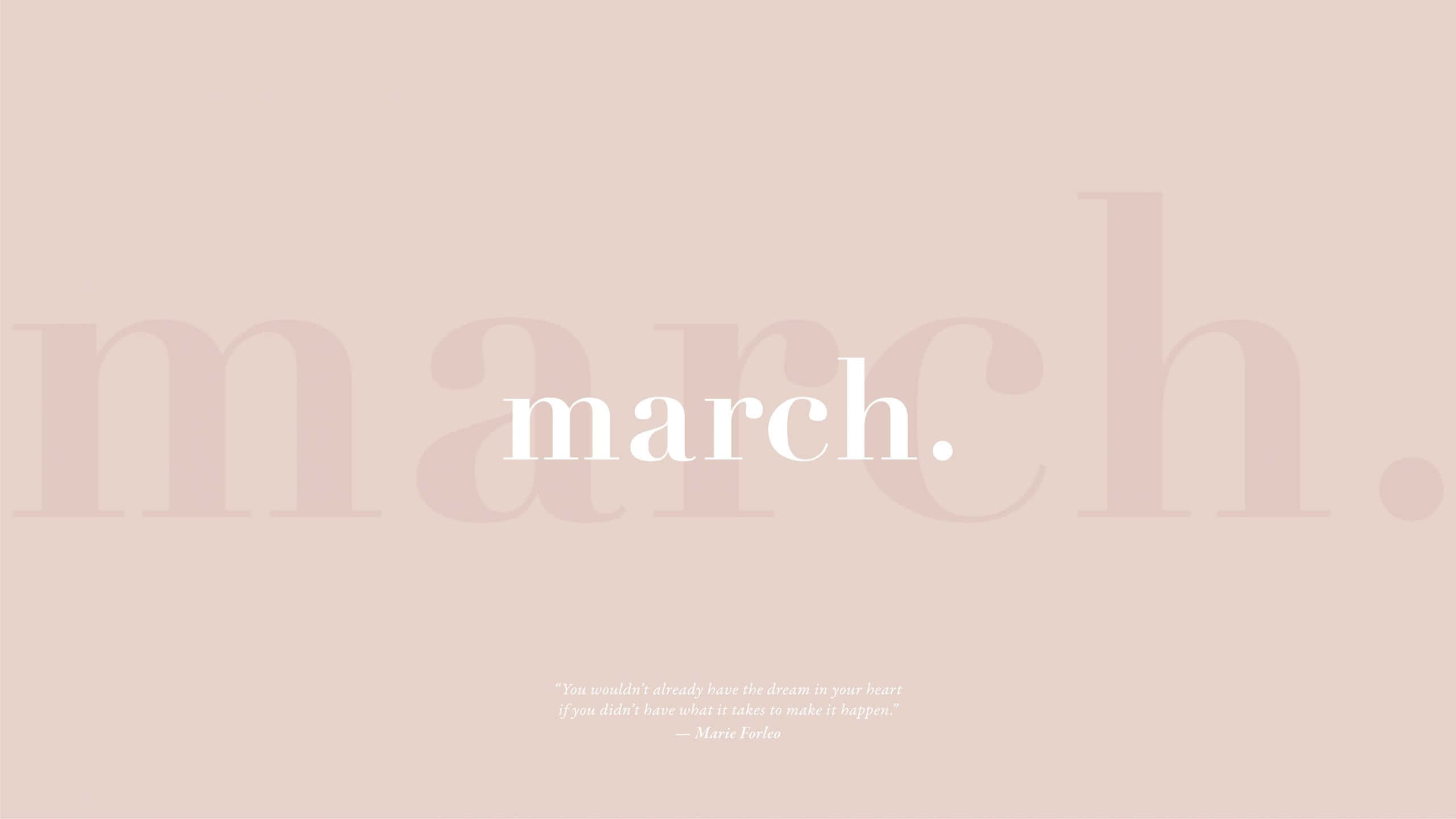 Hello March, pastel pink, white centered text, 2K Desktop Wallpaper