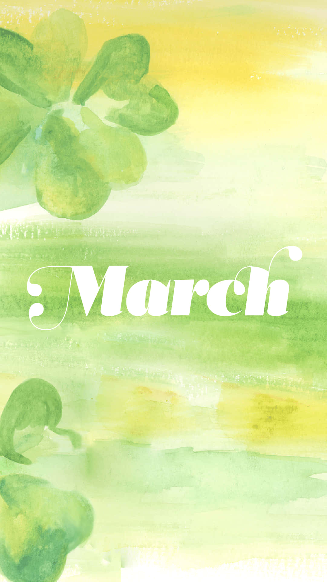 Hello March, clover leaves, soft green and yellow gradients, Full HD Phone Wallpaper