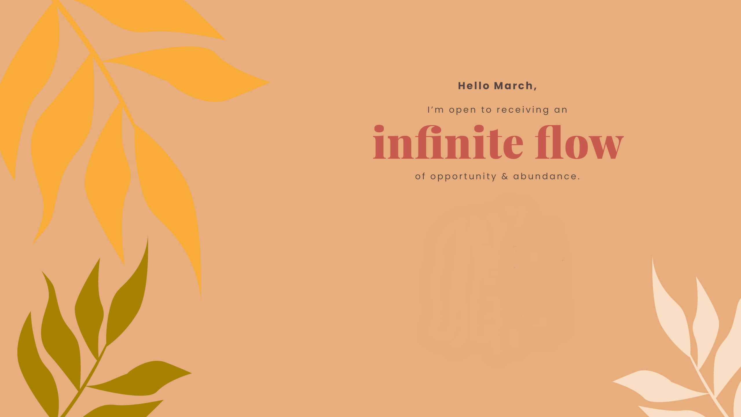 Hello March, peach, yellow green, 2K Desktop Wallpaper