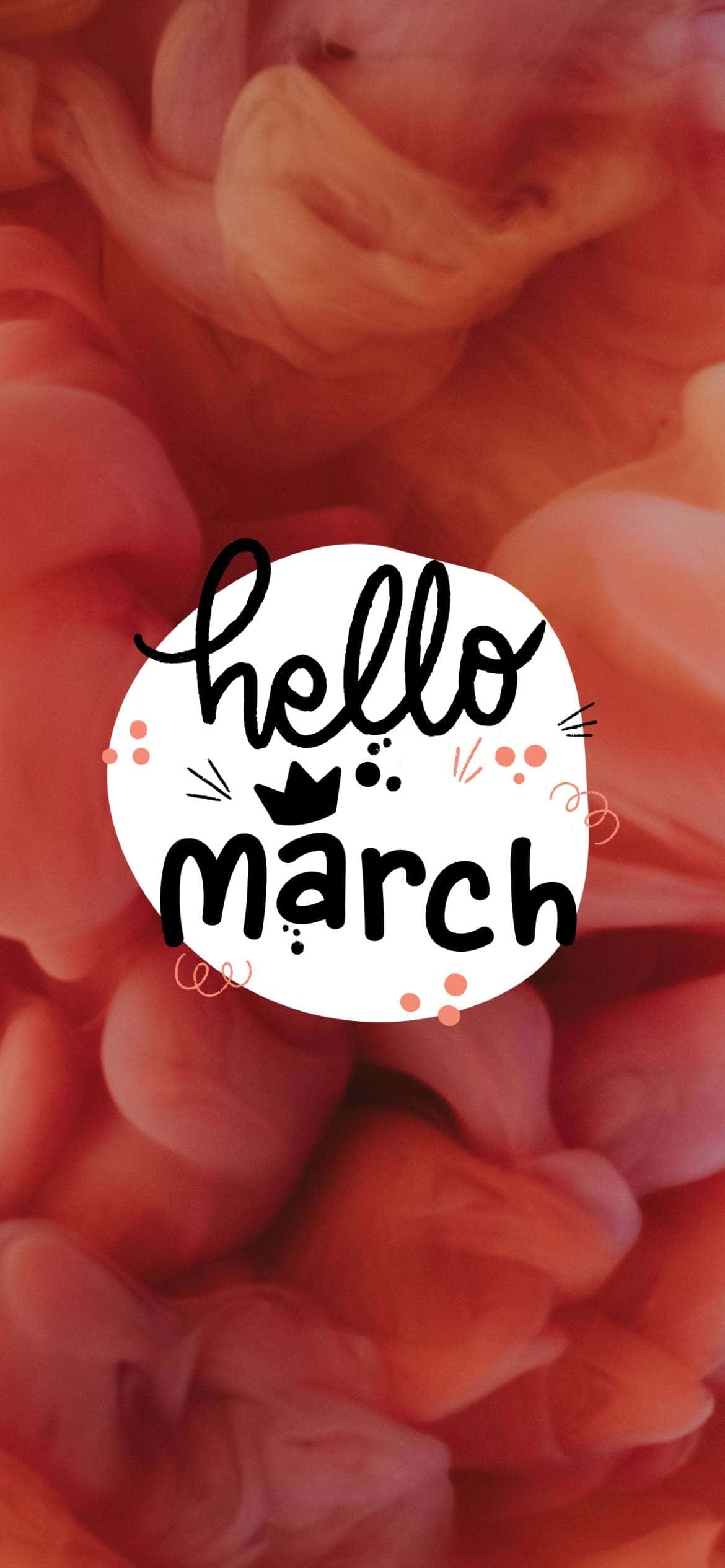 hello march, pink and orange ink swirl, white circle, Full HD Phone Wallpaper