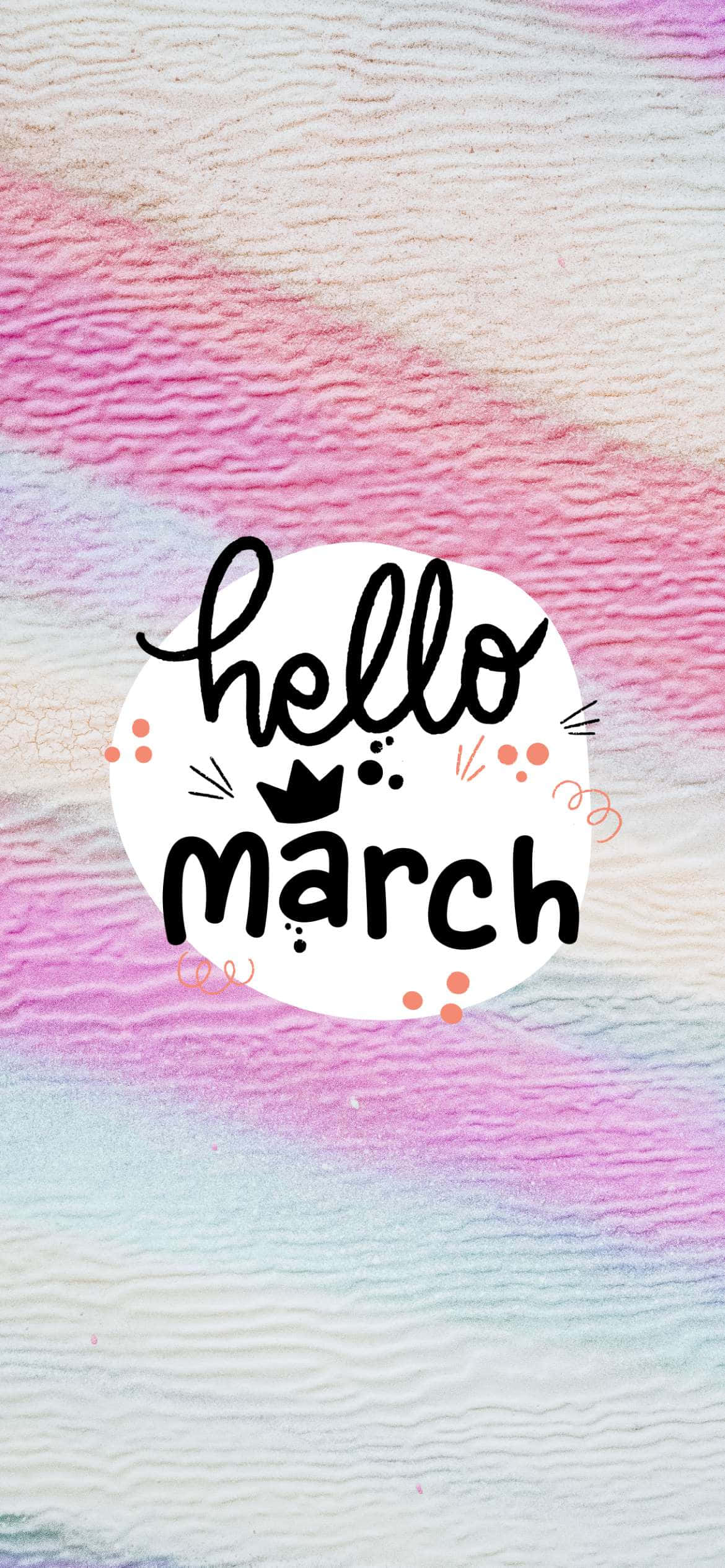 hello march, white circle, crown, Full HD Phone Wallpaper