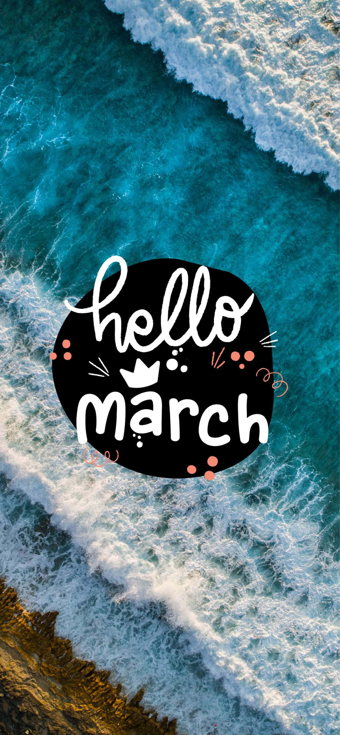 hello march, turquoise ocean, golden shore, Full HD Phone Wallpaper