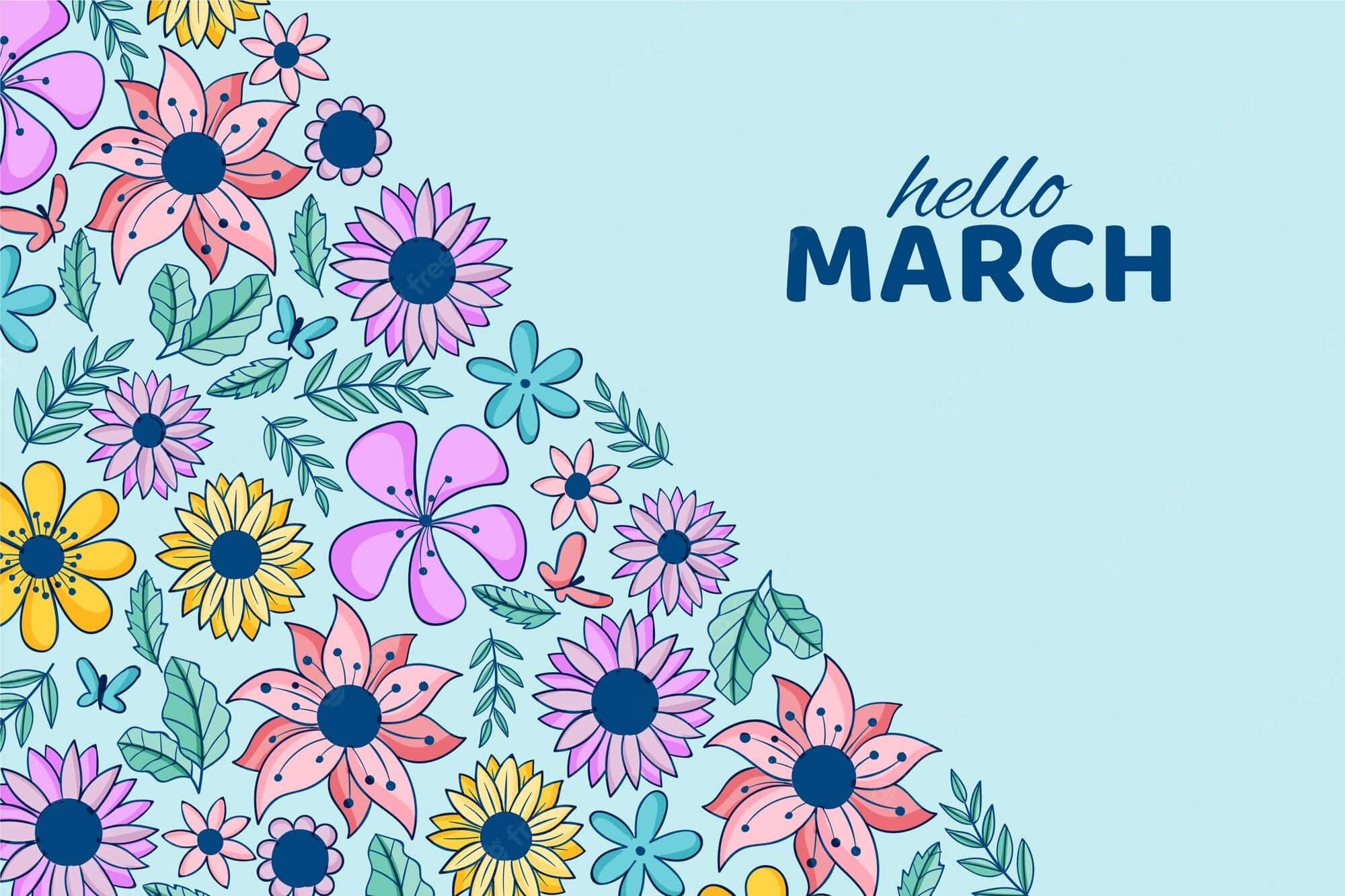 hello MARCH, pink, yellow, Full HD Desktop Wallpaper