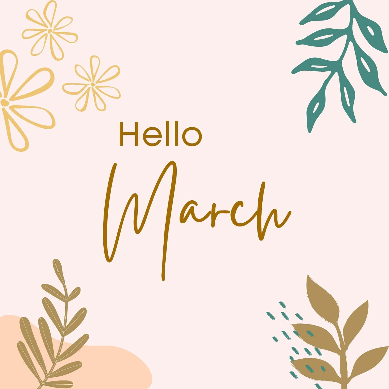 Hello March, pastel background, gold script, HD Desktop Wallpaper