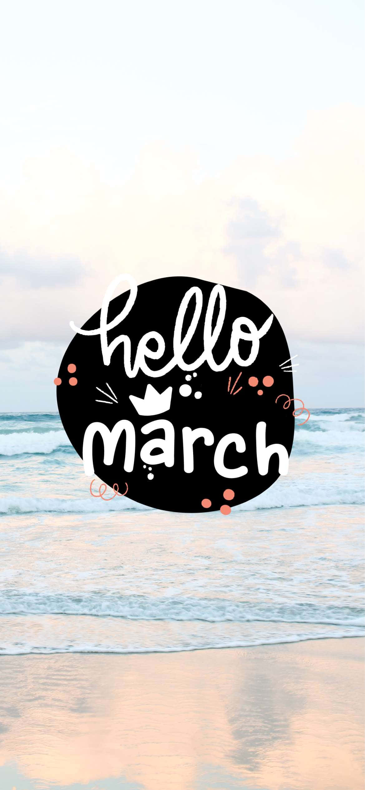 Hello March, pink, blue, Full HD Phone Wallpaper