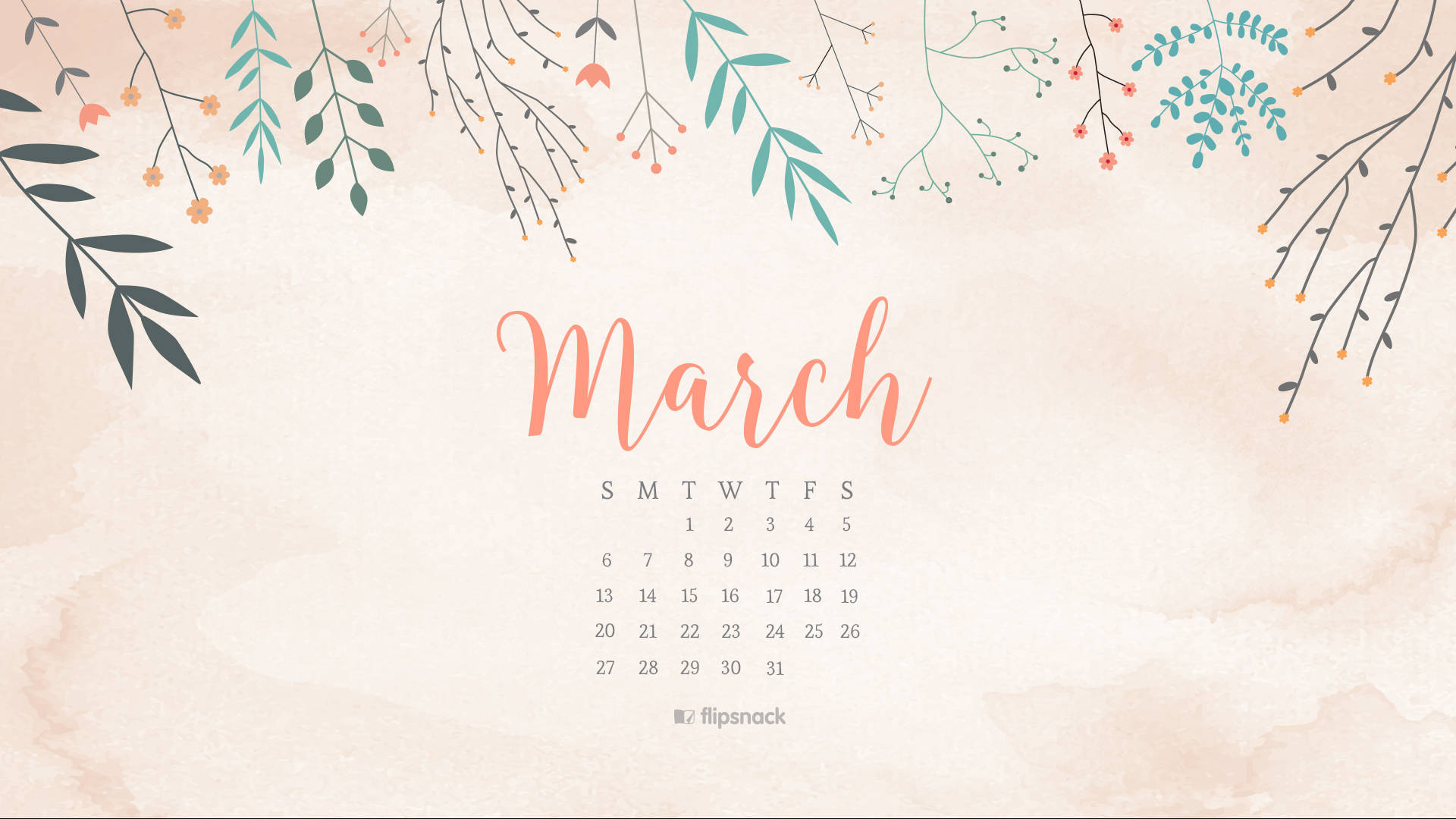 March, watercolor, calendar, Full HD Desktop Wallpaper