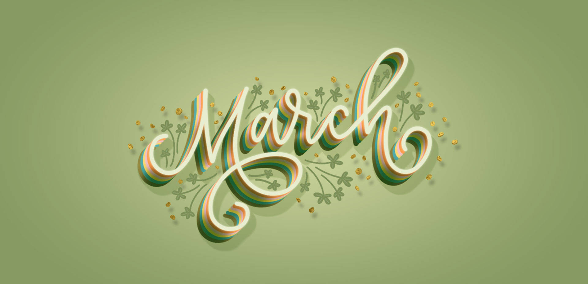 March, 3d-styled calligraphy, green and gold accents, Full HD Desktop Wallpaper