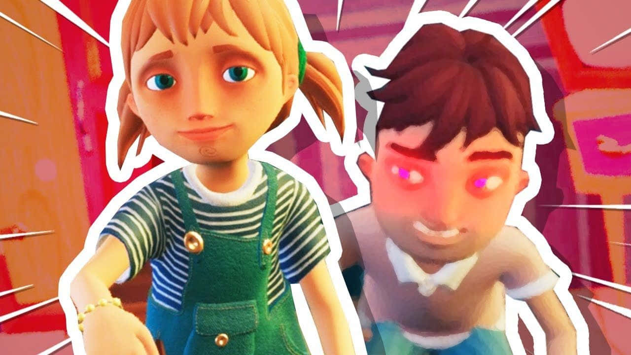 Hello Neighbor, cartoon children, glowing eyes, HD Desktop Wallpaper