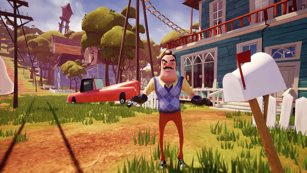Hello Neighbor, mustache, grassy yard, HD Desktop Wallpaper