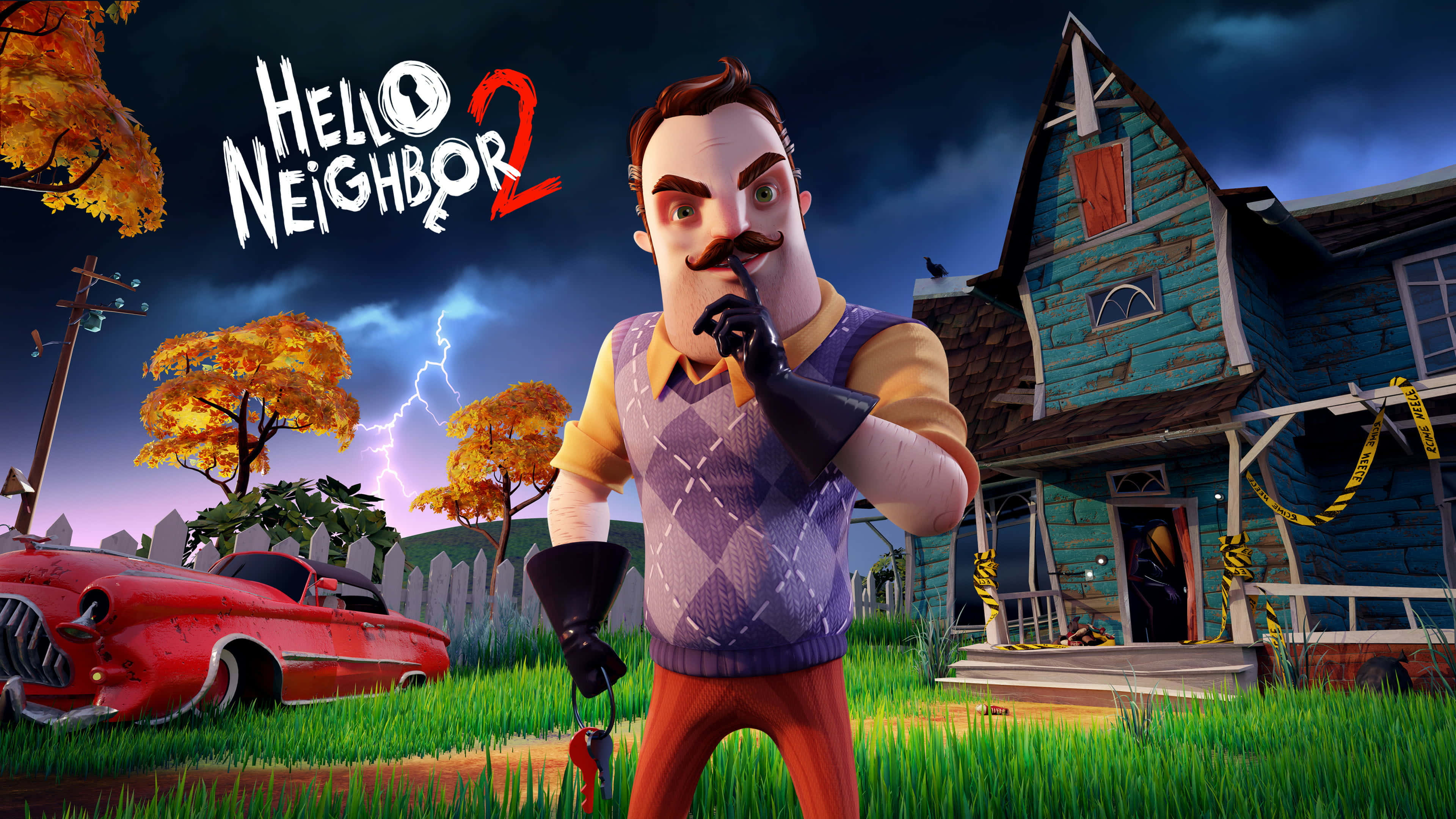 Hello Neighbor, mustache, black gloves, 4K Desktop Wallpaper
