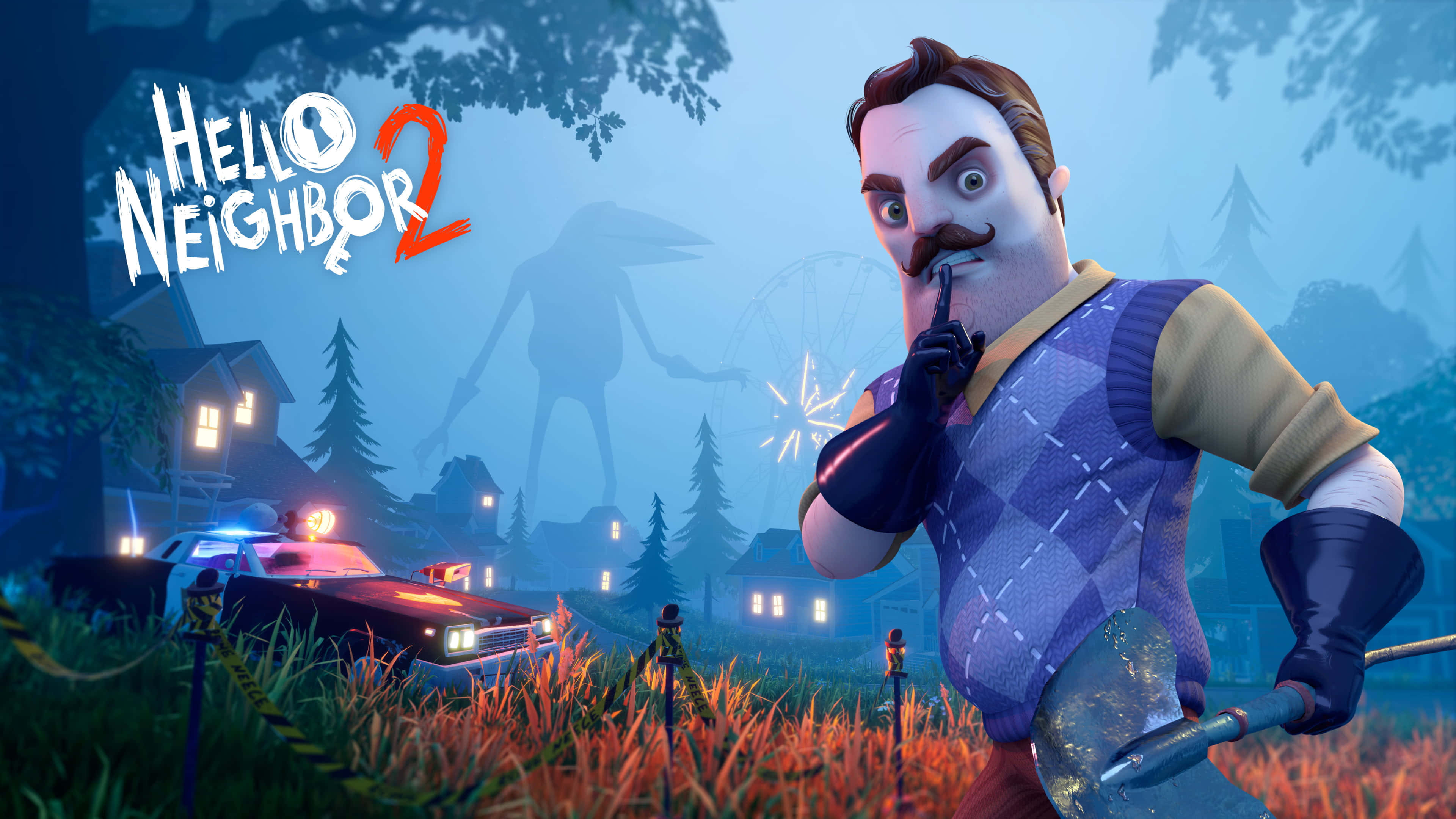 Hello Neighbor, mustachioed man, sweater vest, 4K Desktop Wallpaper