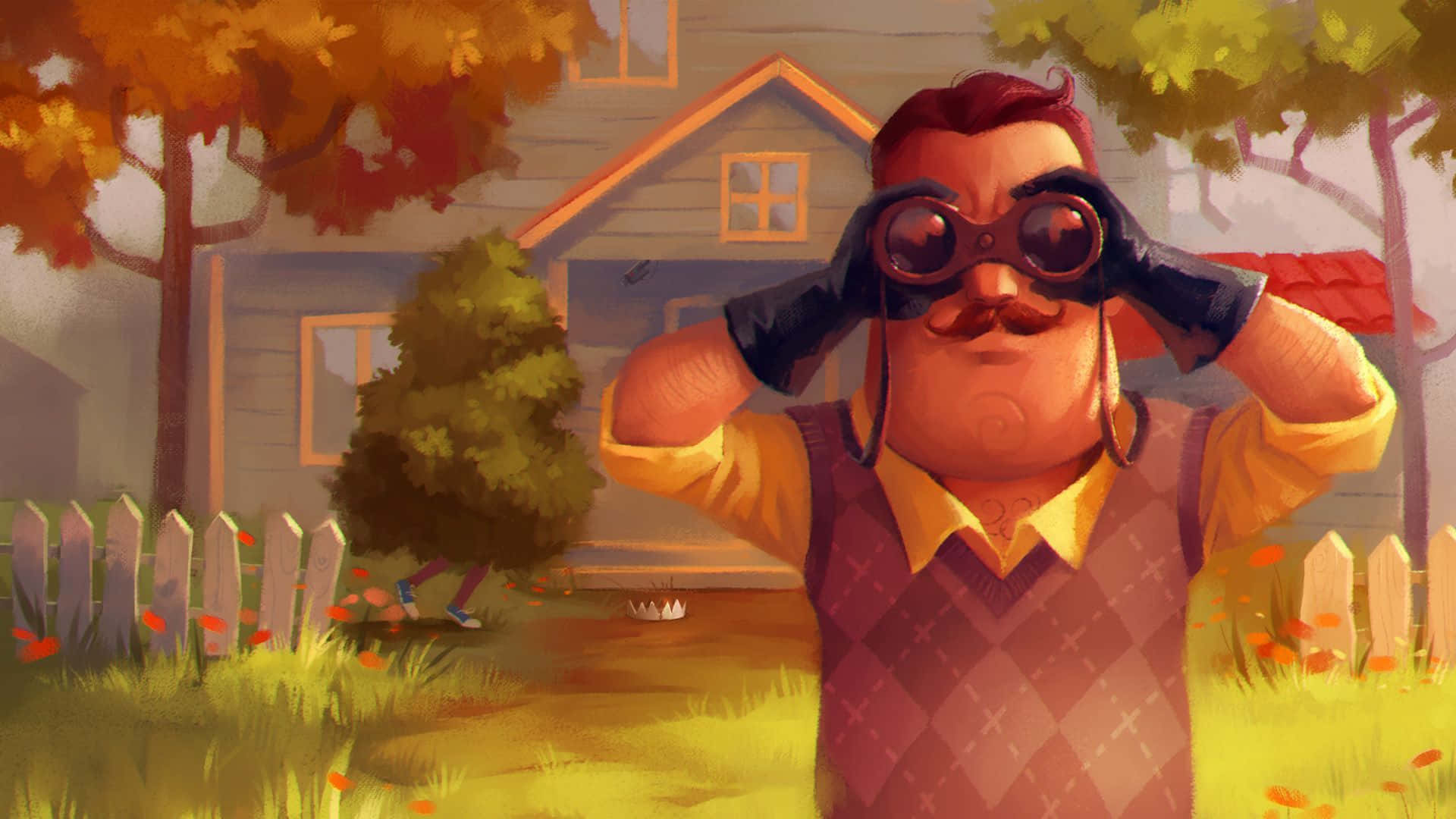 Hello Neighbor, man with binoculars, vest, Full HD Desktop Wallpaper