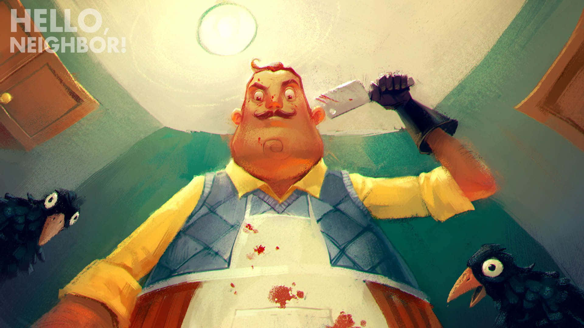 Hello Neighbor, cartoon butcher, bloodstained apron, Full HD Desktop Wallpaper