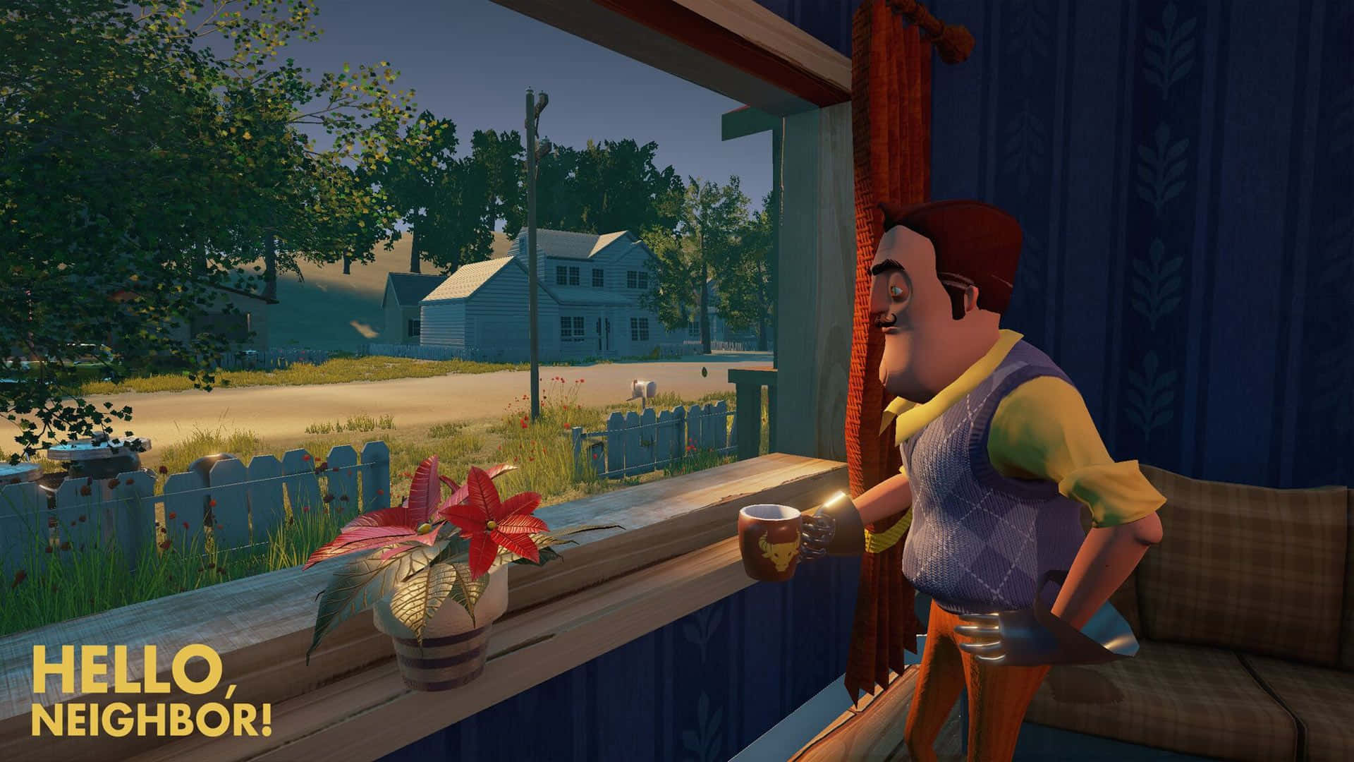 Hello Neighbor, cartoon man, vest, Full HD Desktop Wallpaper