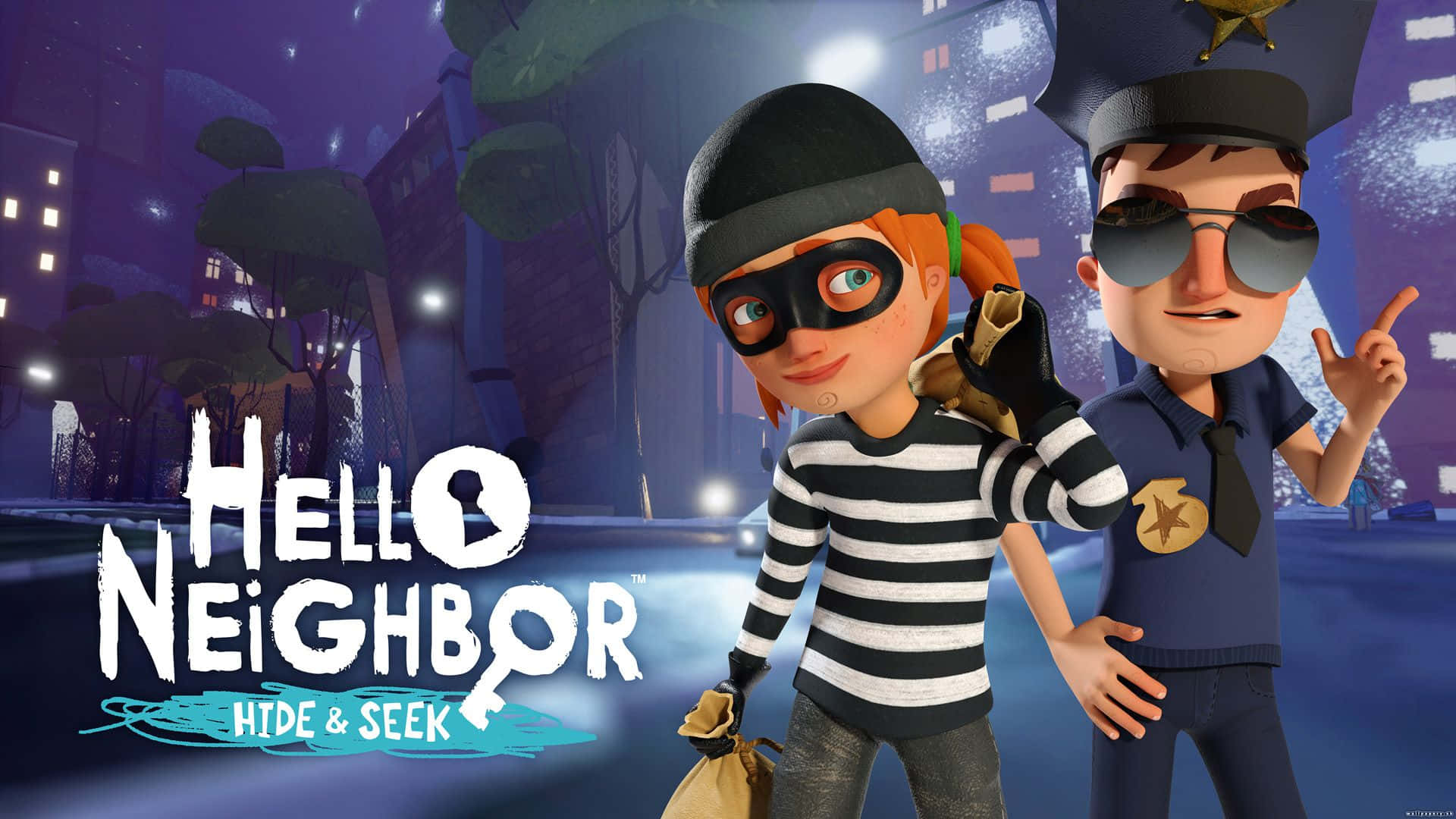 Hello Neighbor, masked thief, police officer, Full HD Desktop Wallpaper