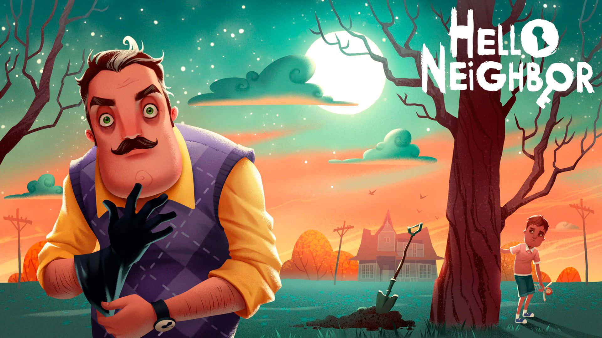 Hello Neighbor, mustache, black gloves, Full HD Desktop Wallpaper