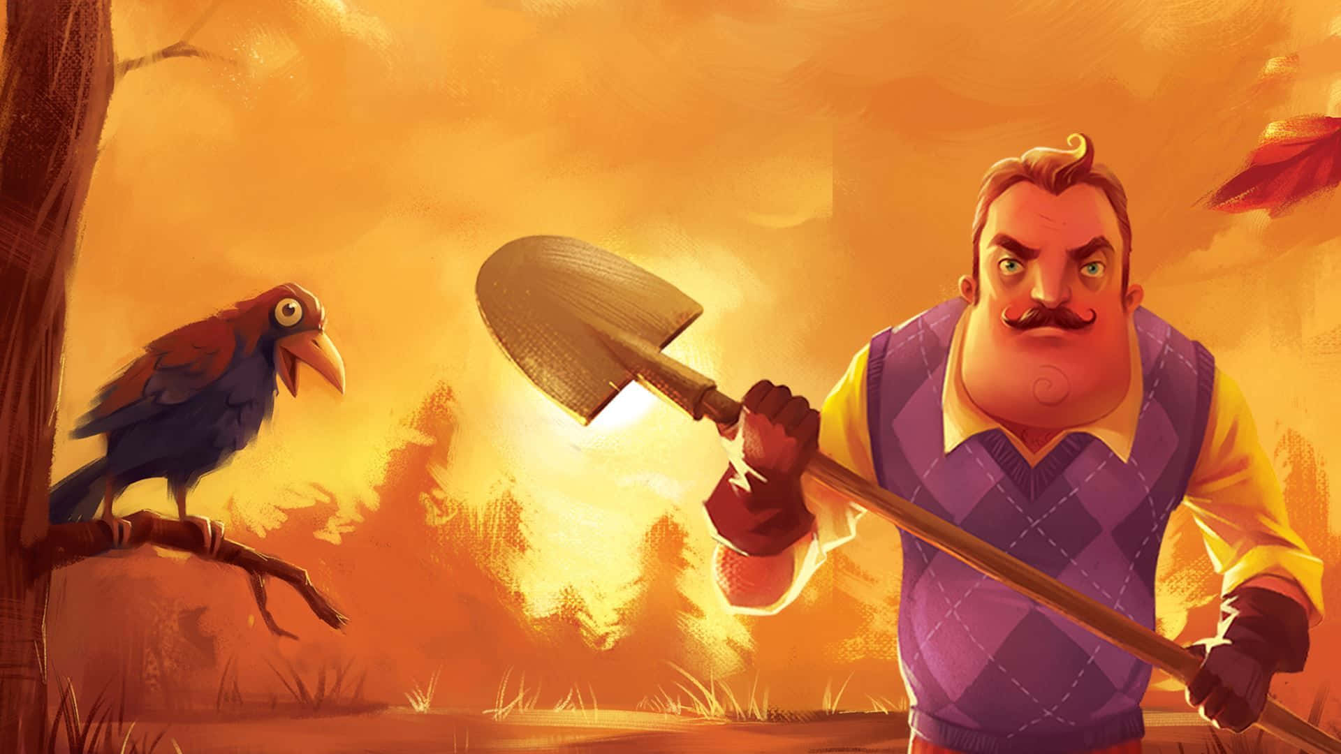 Hello Neighbor, mustache, shovel, Full HD Desktop Wallpaper