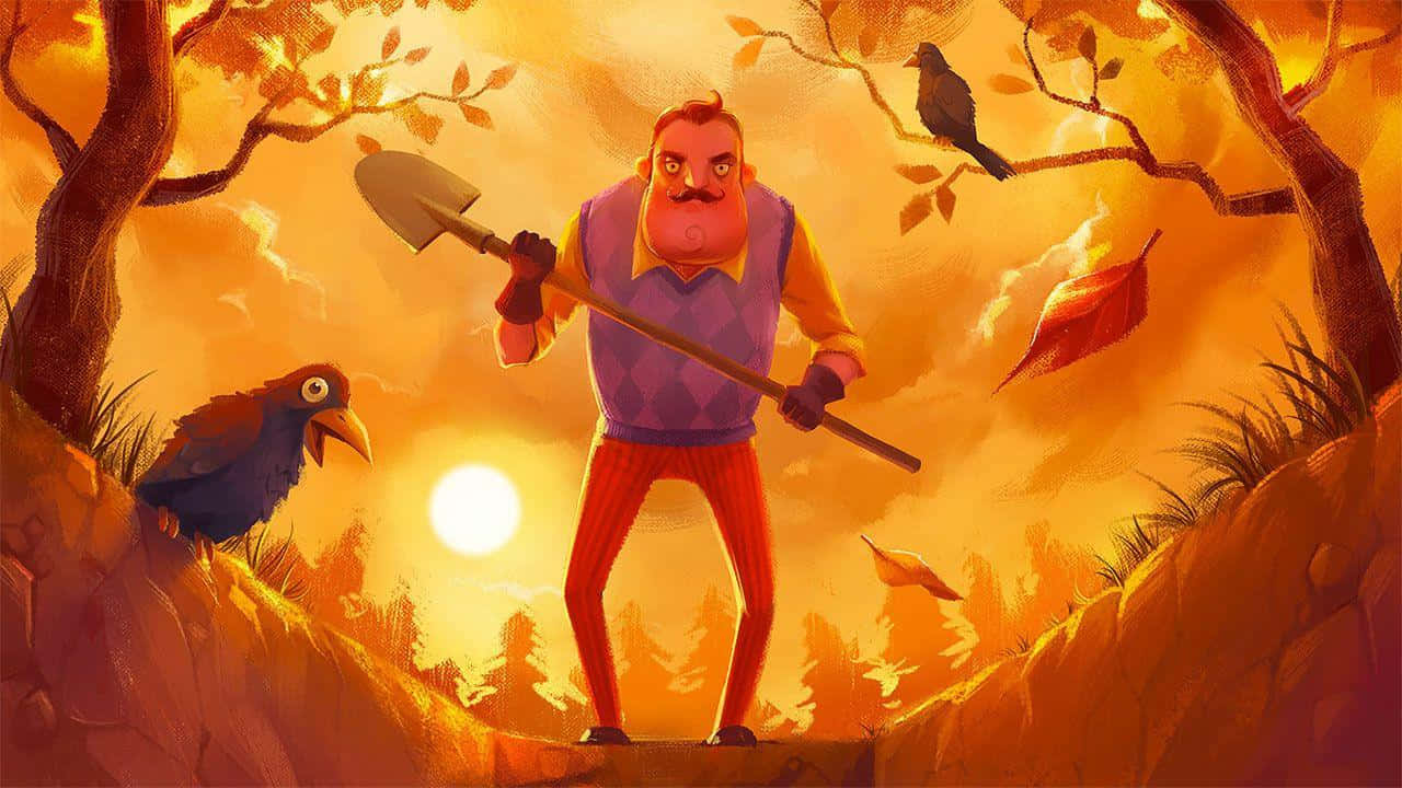 Hello Neighbor, mustache, shovel, HD Desktop Wallpaper