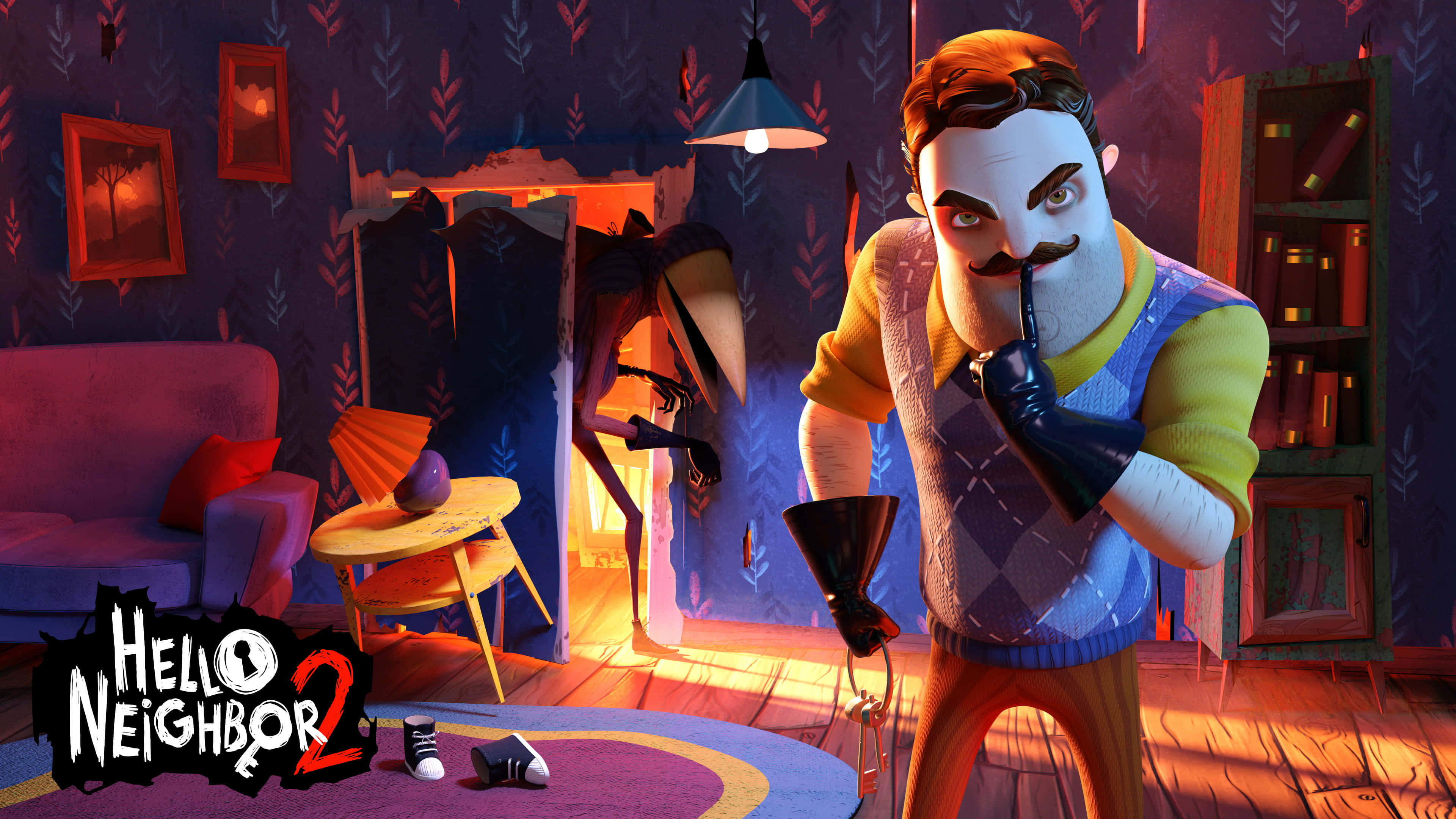 Hello Neighbor, mustache, pipe, 4K Desktop Wallpaper