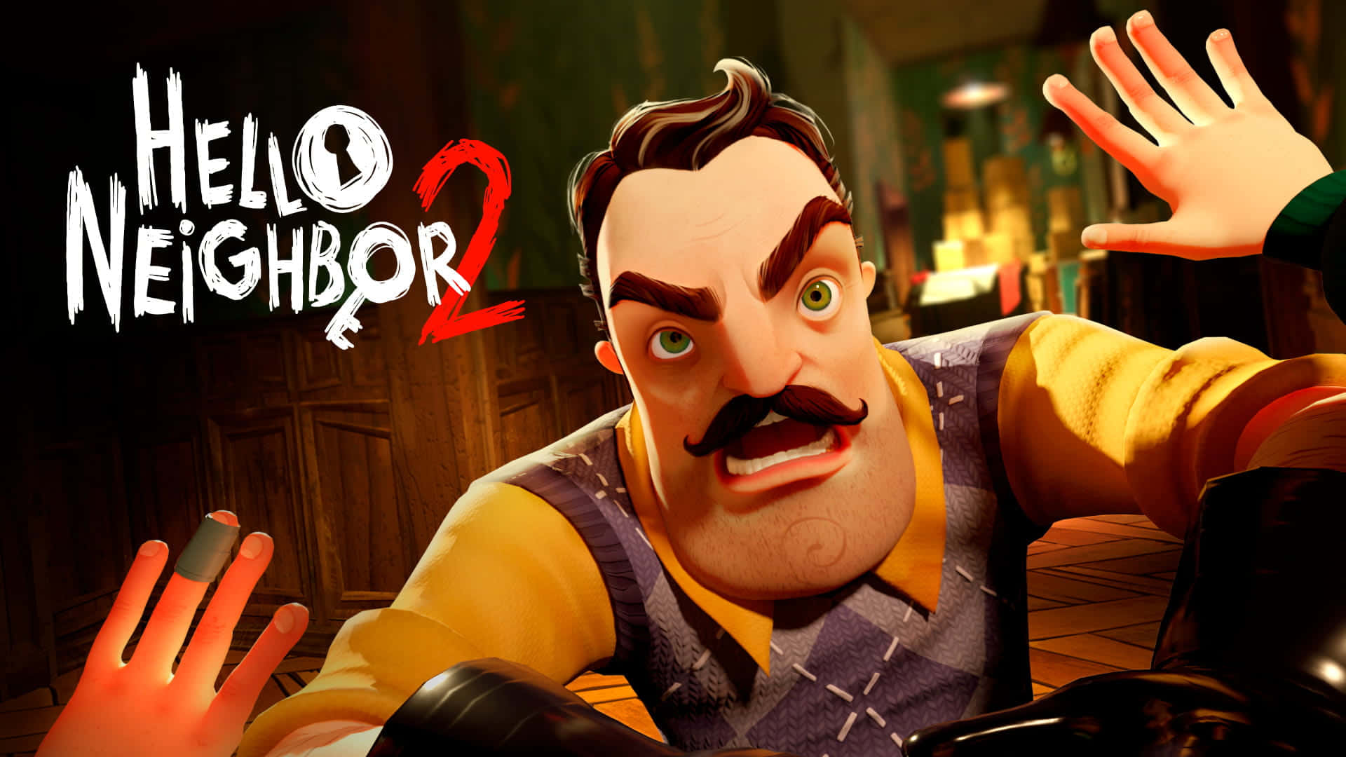 Hello Neighbor 2, cartoonish man, mustache, Full HD Desktop Wallpaper