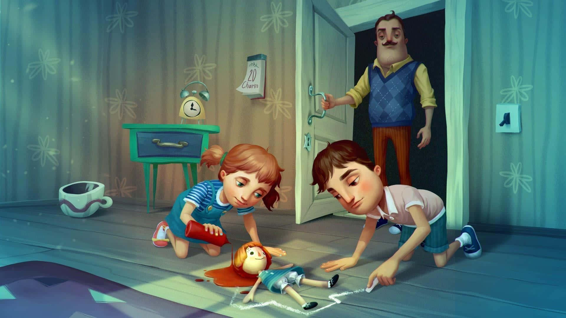 Hello Neighbor, doll, dimly lit room, Full HD Desktop Wallpaper