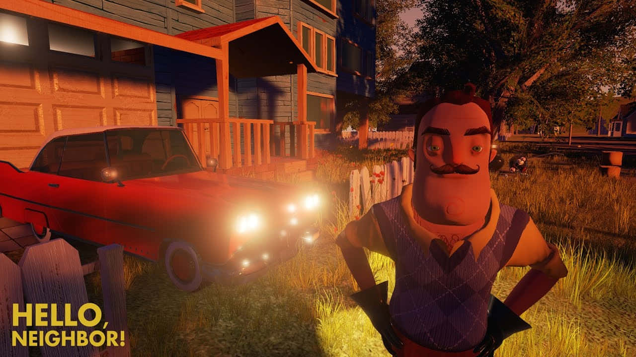 Hello Neighbor, mustache, grassy yard, HD Desktop Wallpaper