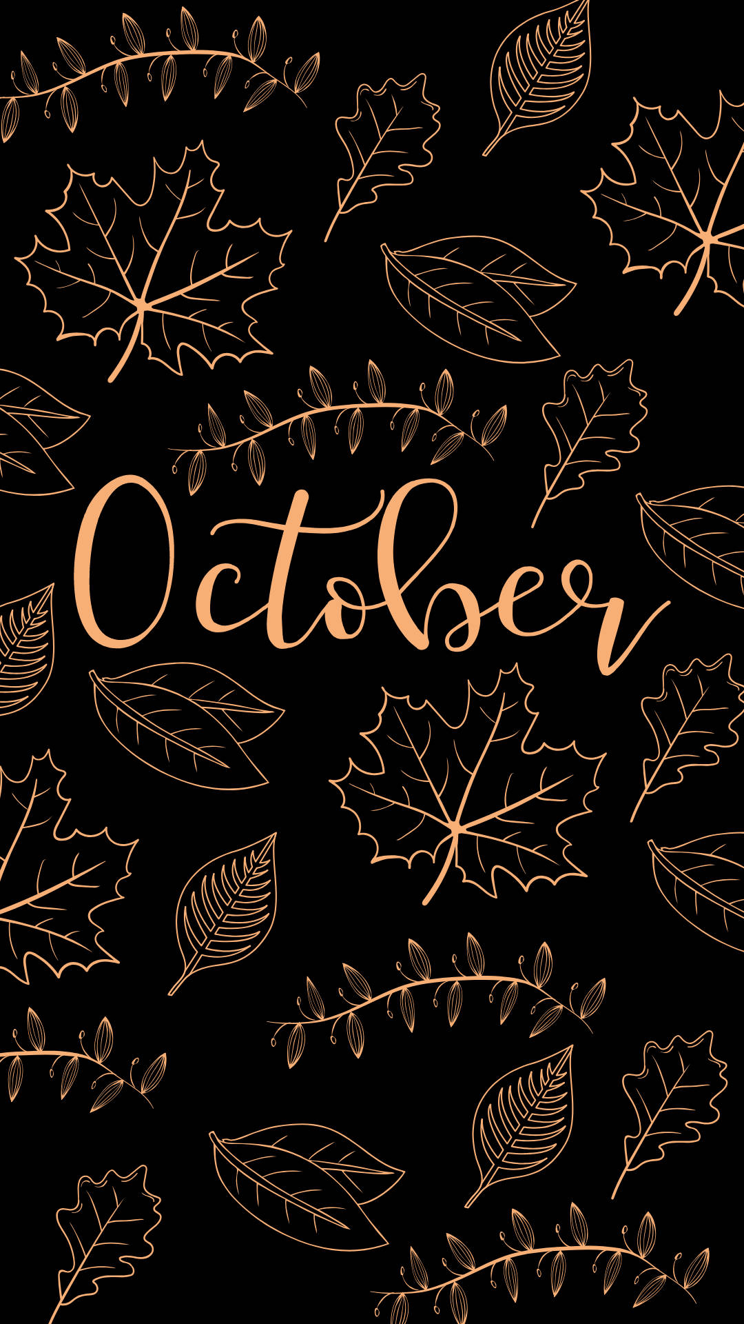Hello October, gold line art, autumn leaves, Full HD Phone Wallpaper
