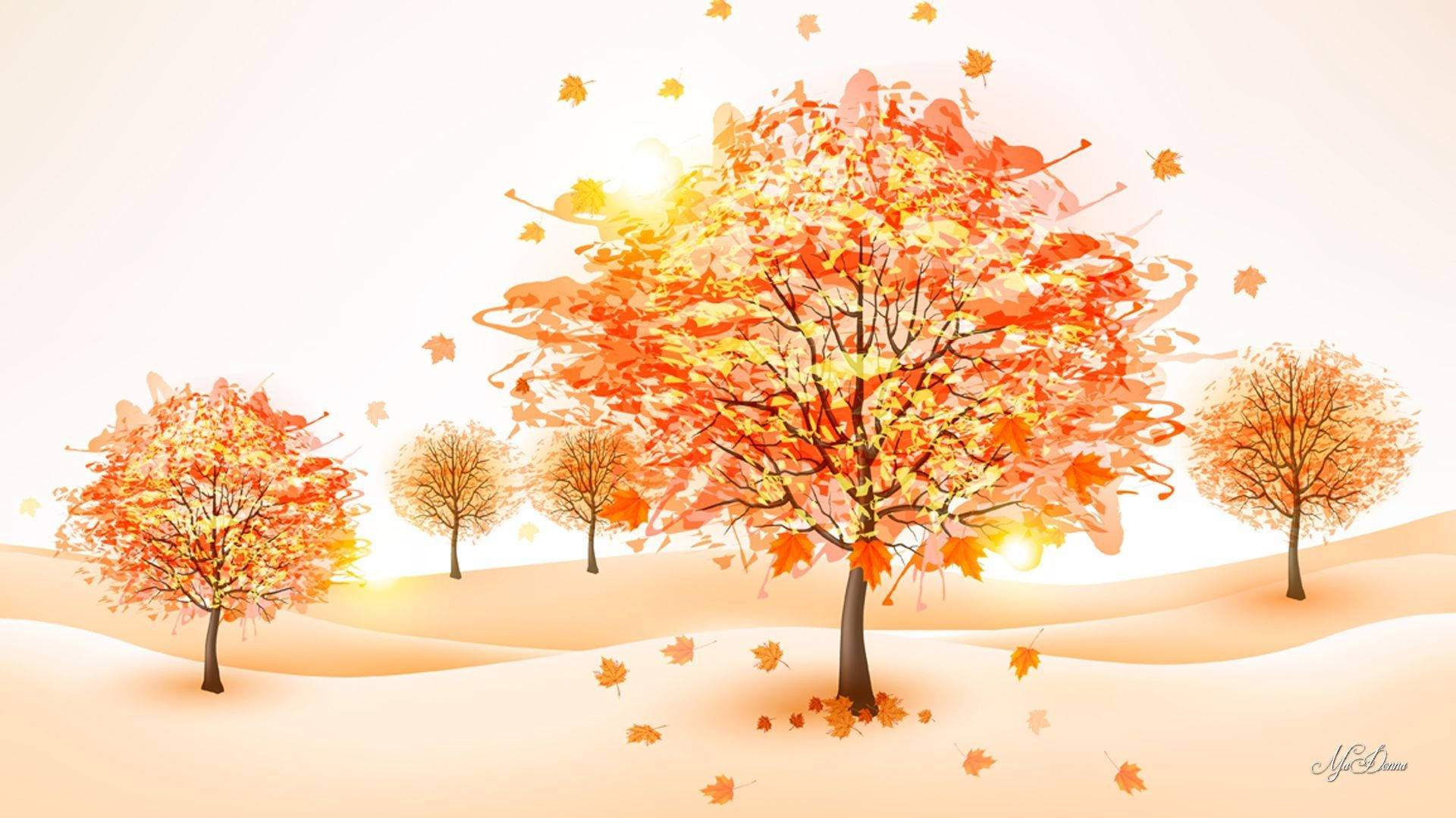 autumn trees, fiery orange leaves, rolling hills, Full HD Desktop Wallpaper