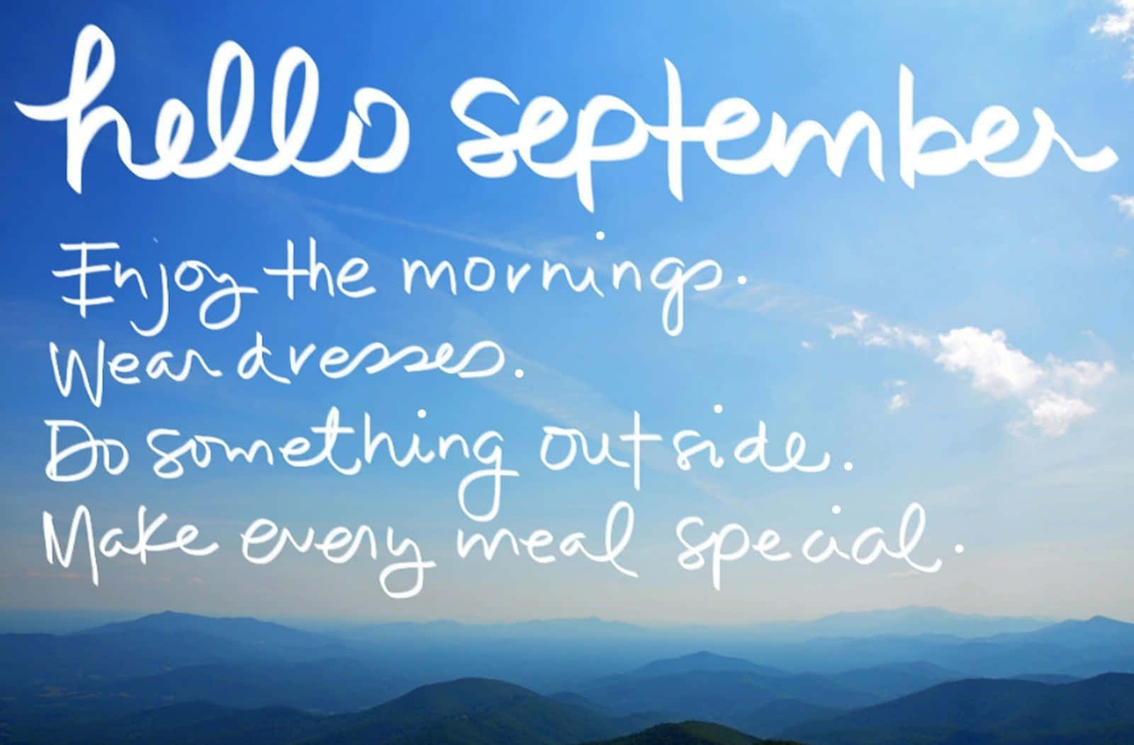 September, white handwritten text, serene blue sky, HD Desktop Wallpaper
