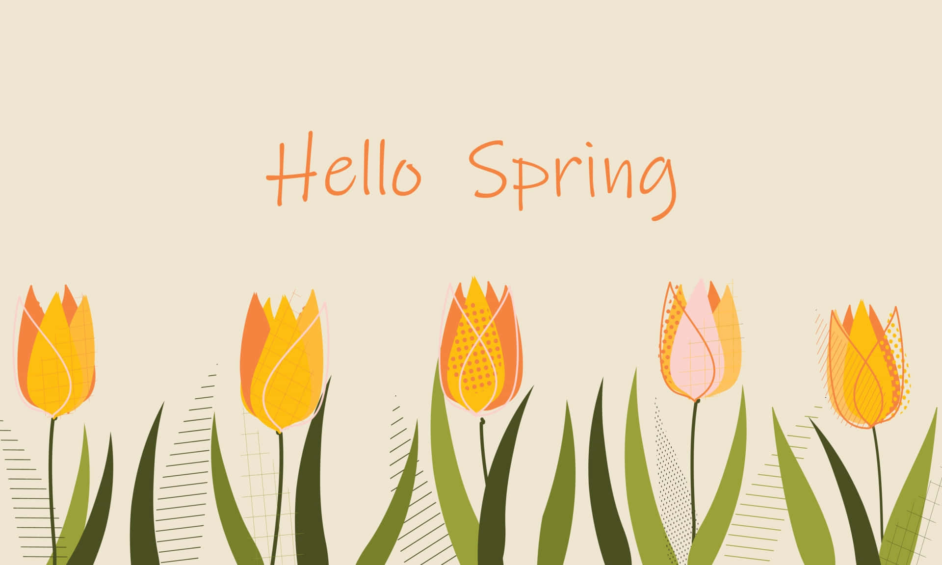 Hello Spring, tulips, warm hues, Full HD Desktop Wallpaper