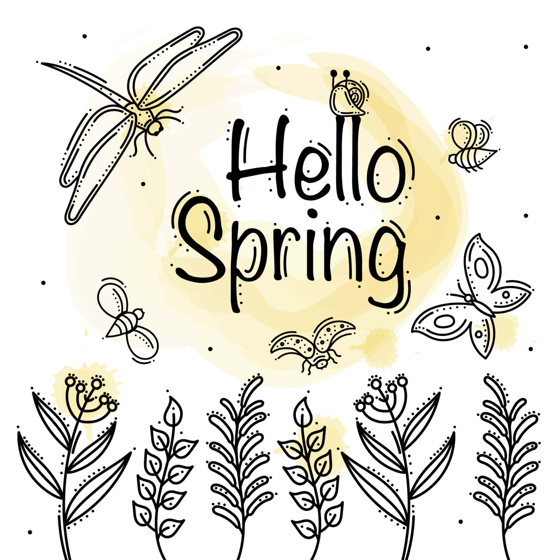 Hello Spring, dragonflies, bees, Full HD Desktop Wallpaper