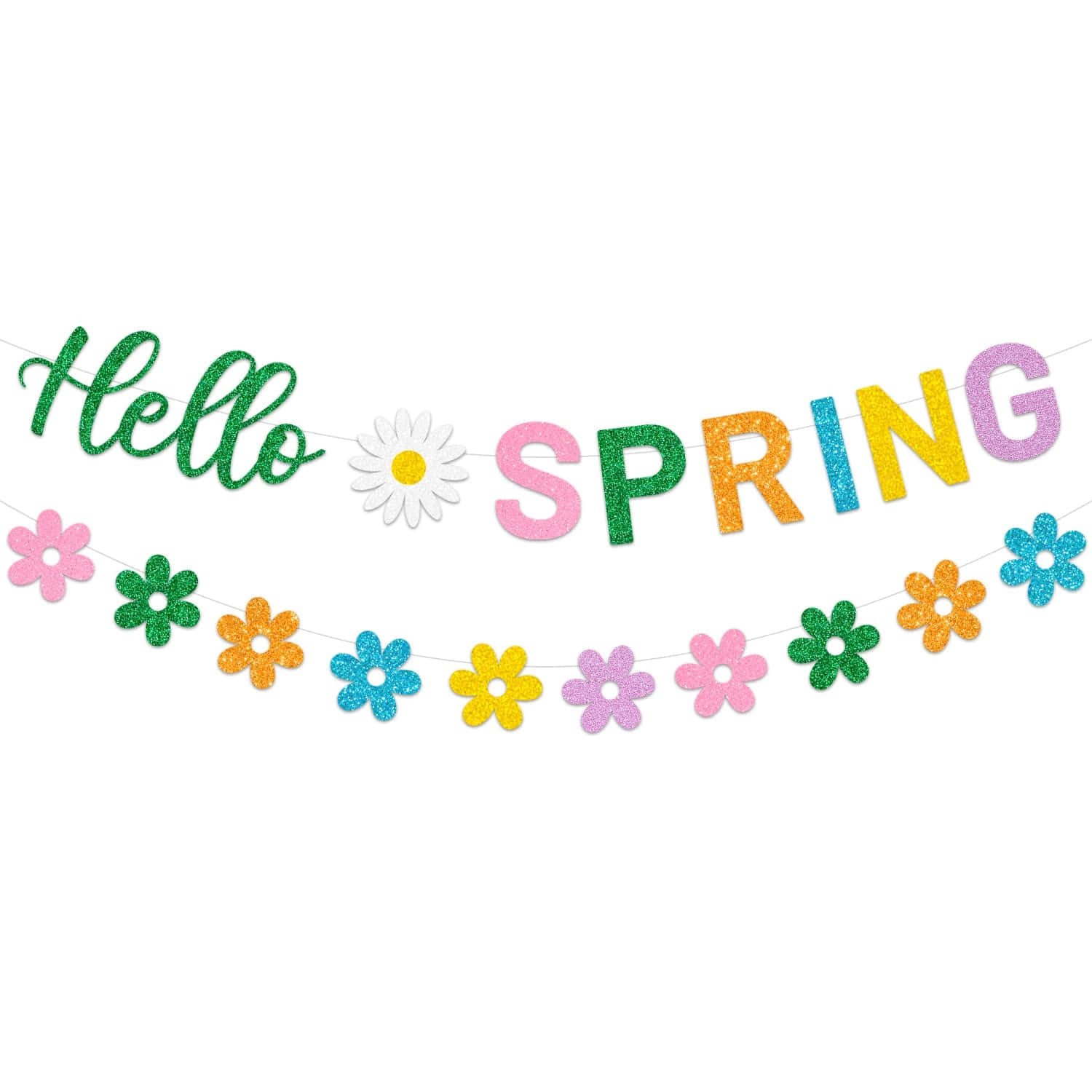 Hello SPRING, glittery, colorful, HD Desktop Wallpaper